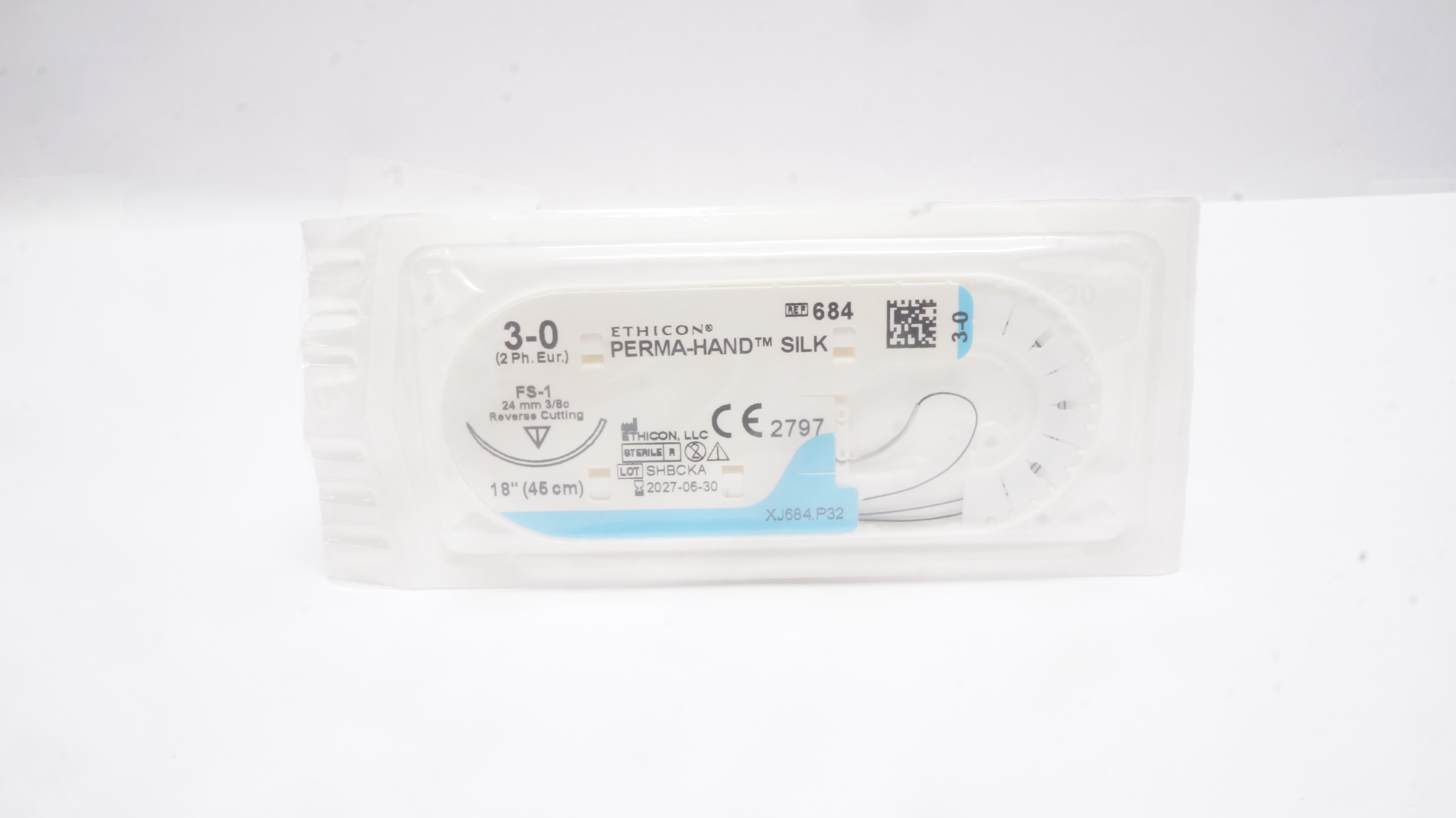 Ethicon 684 3-0 Perma-Hand Silk FS-1 24mm 3/8c Reverse Cutting 18inch