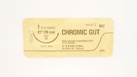 Ethicon 803 1 Chromic Gut Surgical Stre CT 40mm 1/2c Taper, 27inch
