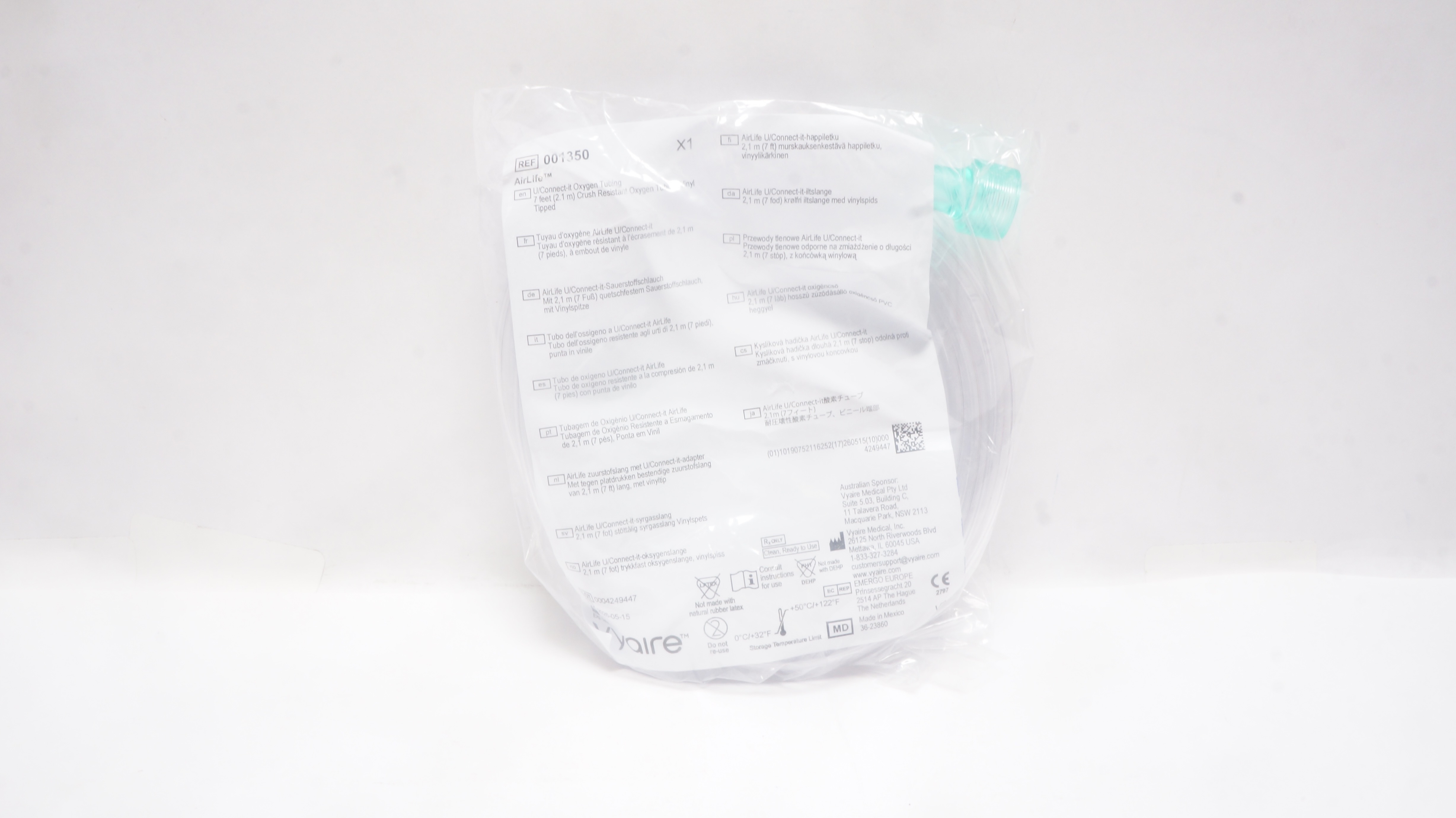 Vyaire 001350 Airlife U/Connect-it Oxygen Tubing 7 feet Vinyl Tipped