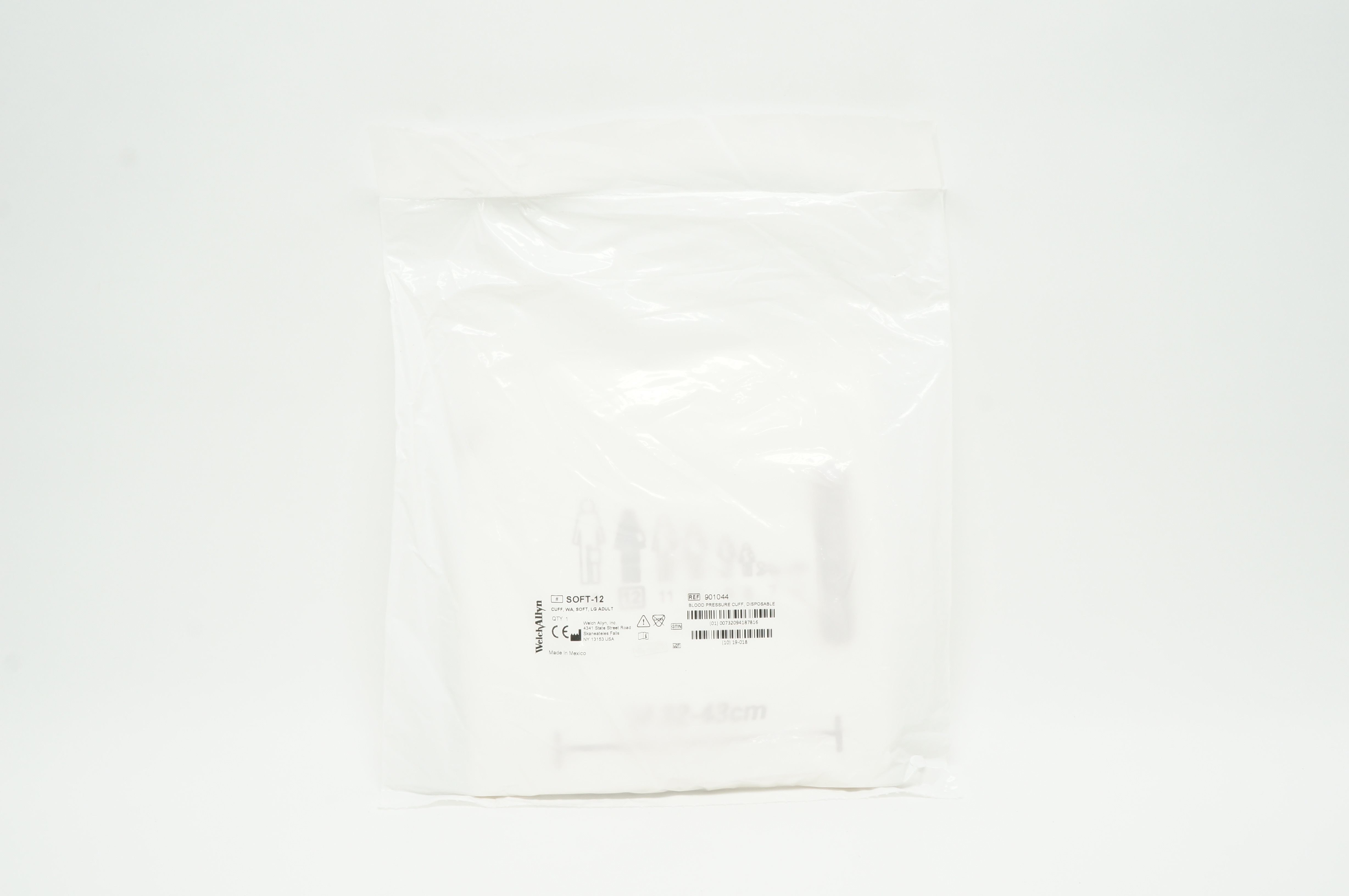 WelchAllyn 901044 FlexiPort SOFT-12 Blood Pressure Cuff, Disposable, Adult Large