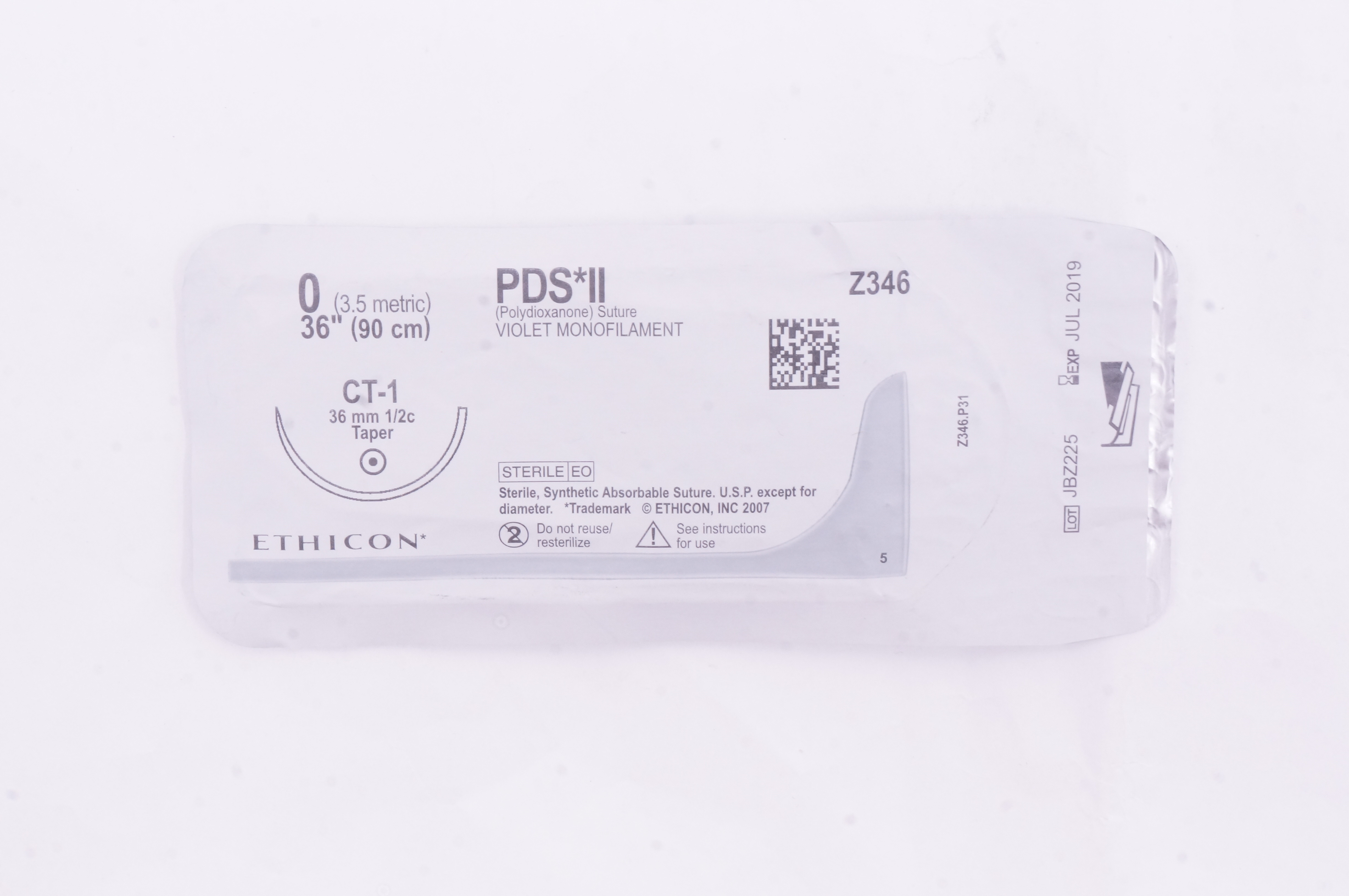 Ethicon Z346 0 PDS II, CT-1, 36mm 1/2c Taper, 36inch (x)