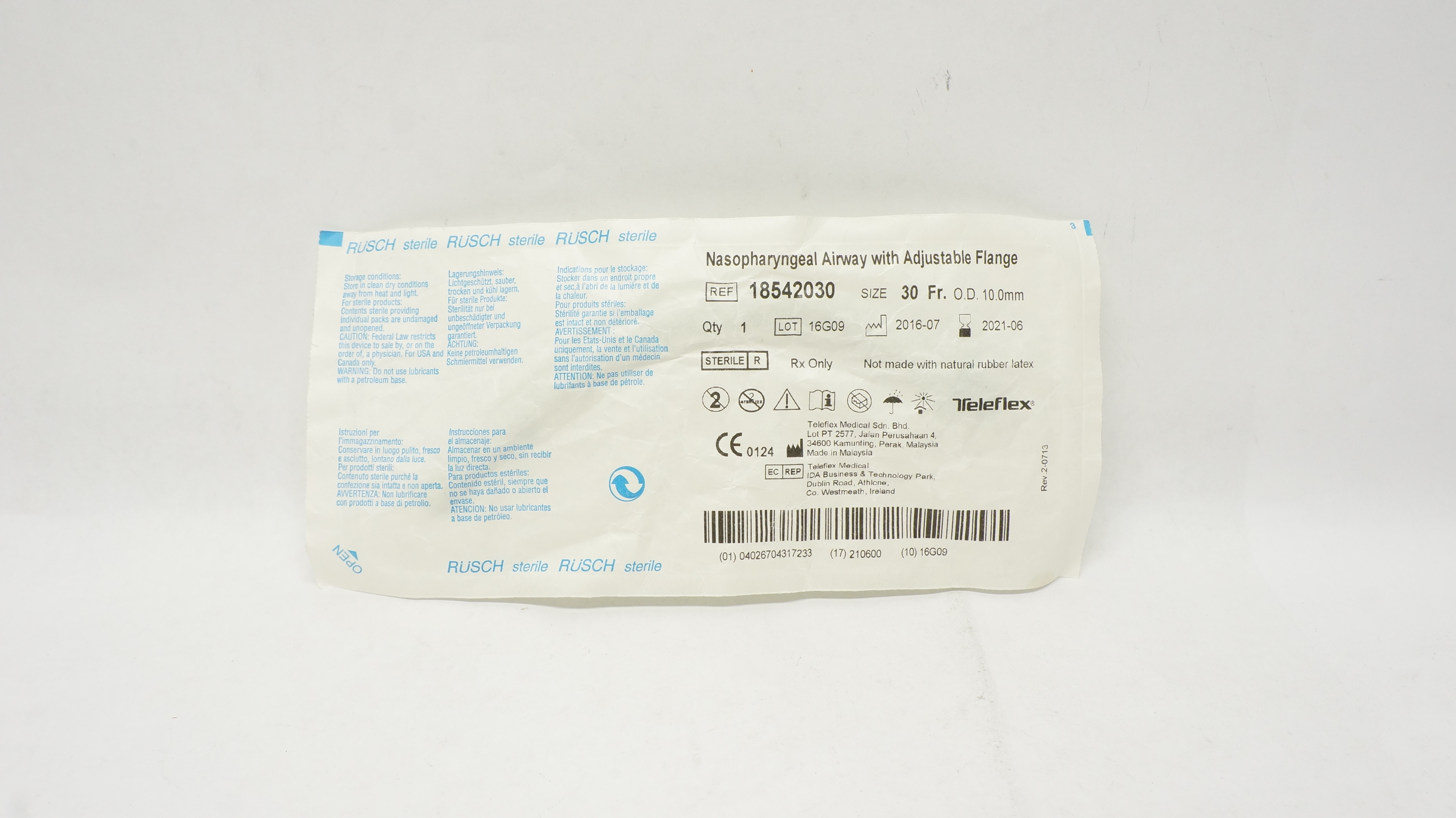 Teleflex 18542030 Nasopharyngeal Airway with Adjustable Flange 30Fr. x 10mm (x)