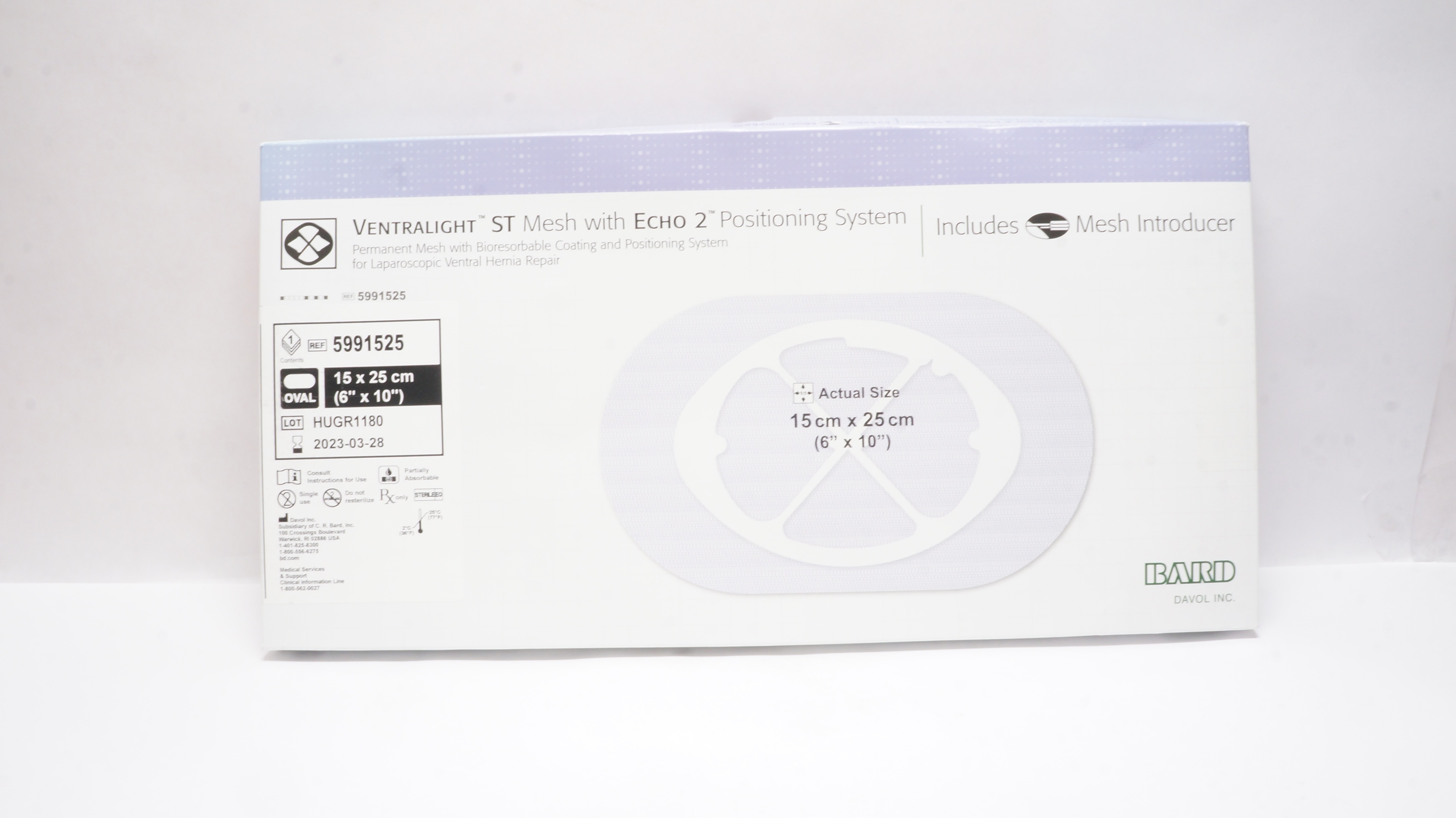 Bard 5991525 Davol Ventralight ST Mesh W/Echo 2 Positioning System 6In x 10In(x)