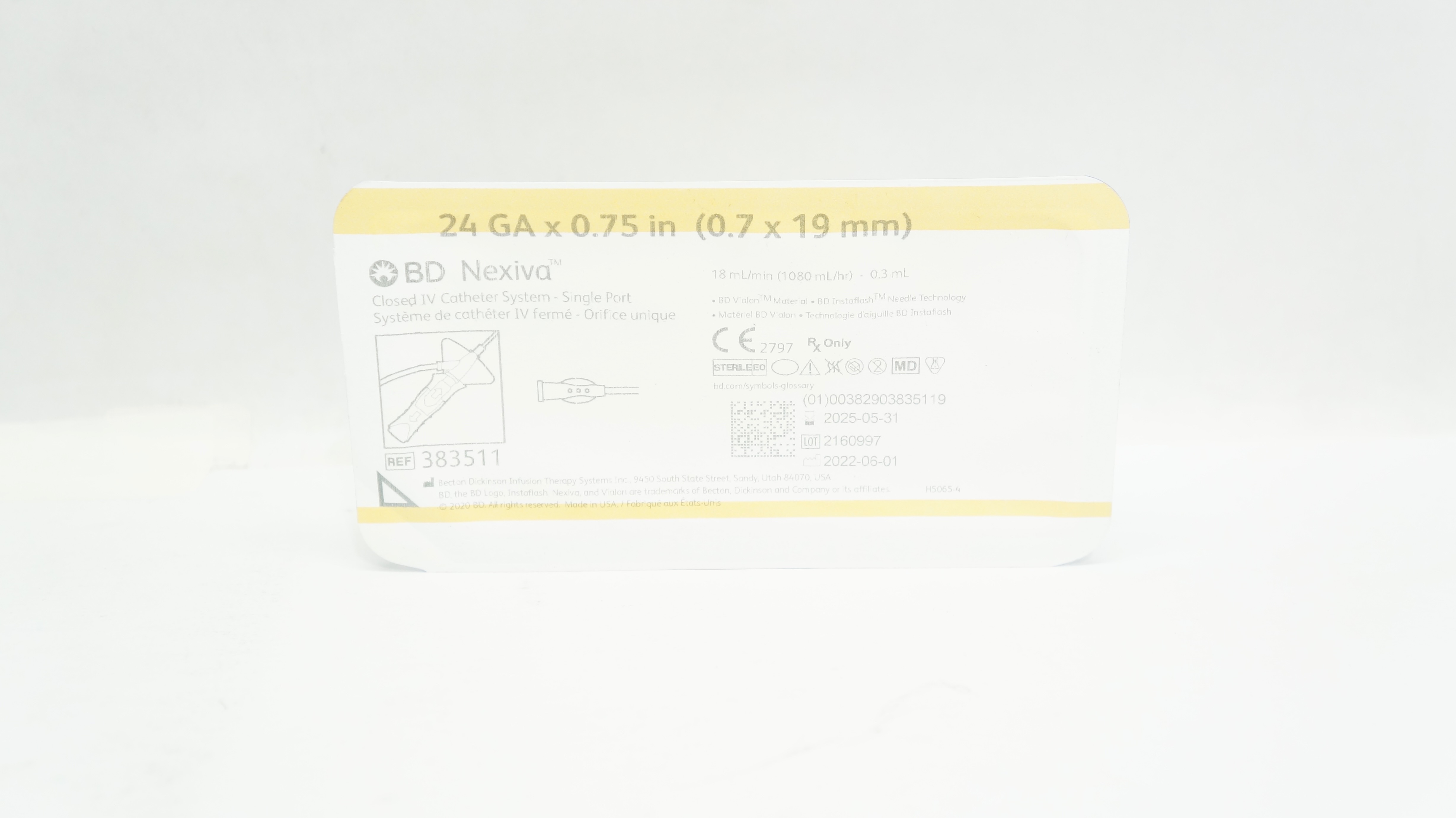 BD 383511 Nexiva Closed IV Cath. System-Single Port 24GA x 0.75inch