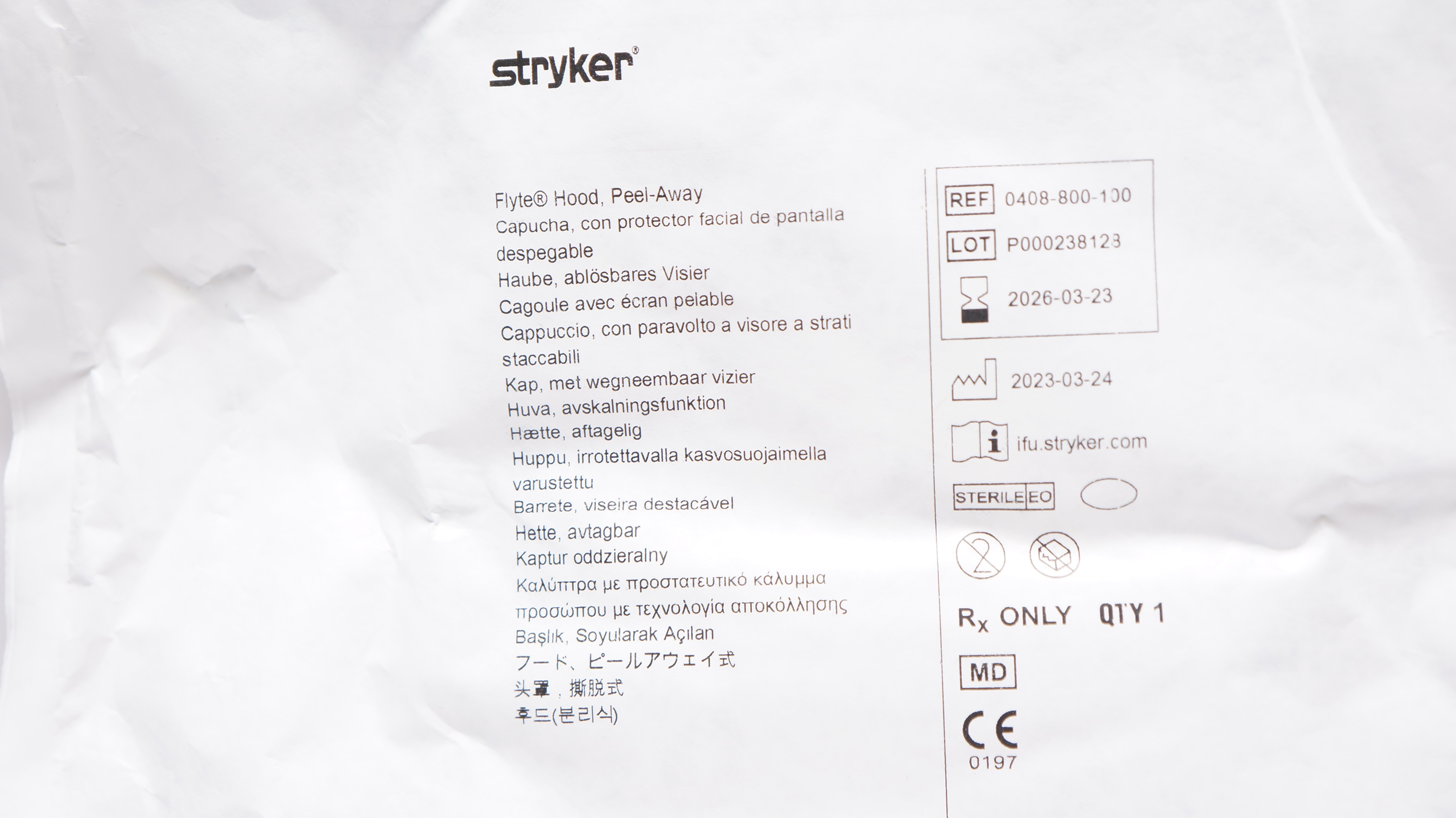 Stryker 0408-800-100 Flyte Hood, Peel-Away