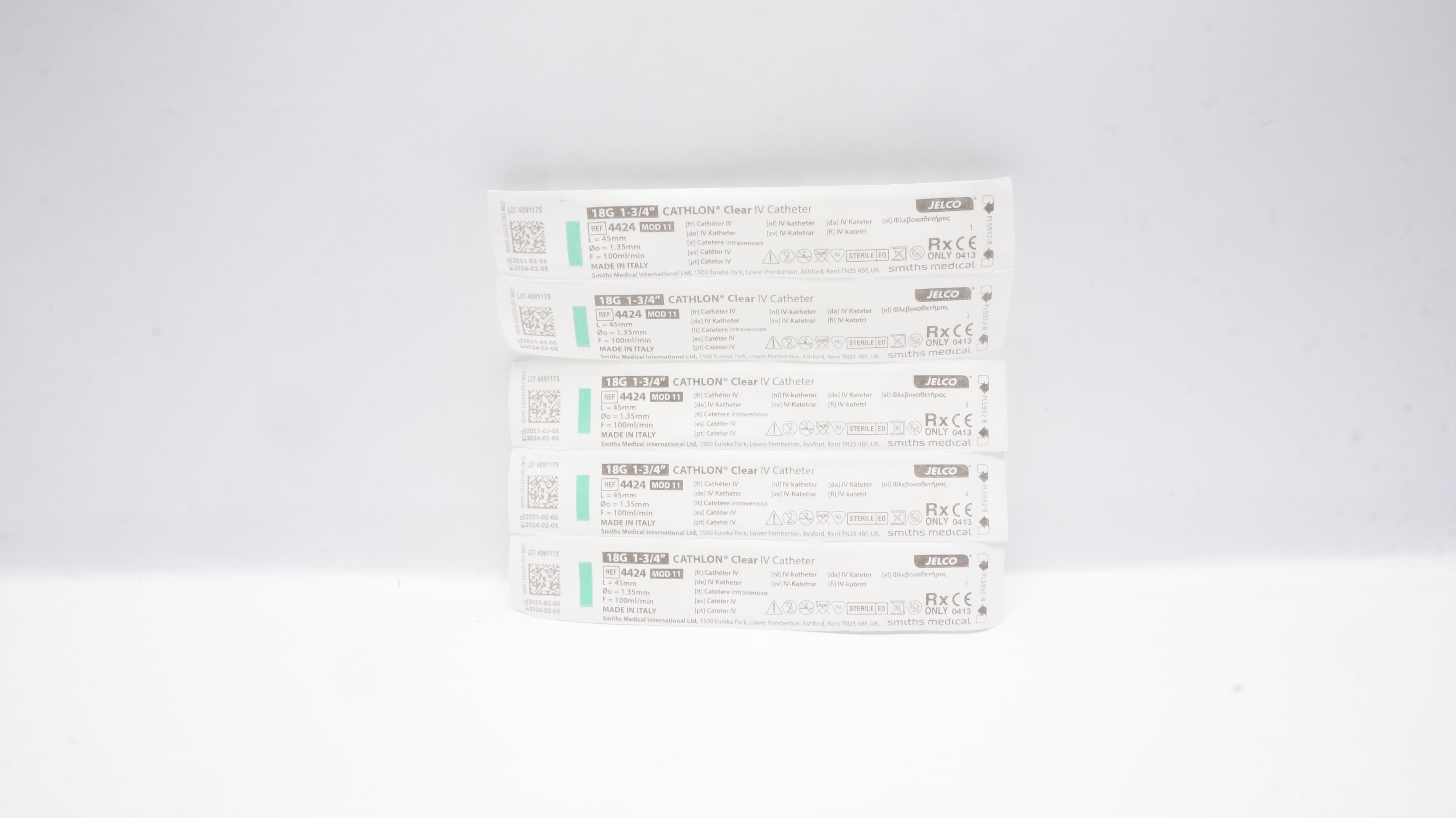 Smiths Medical 4424 Cathlon Clear IV Cath.18G x 1-3/4inch 100ml/min (x)-Lot of 5