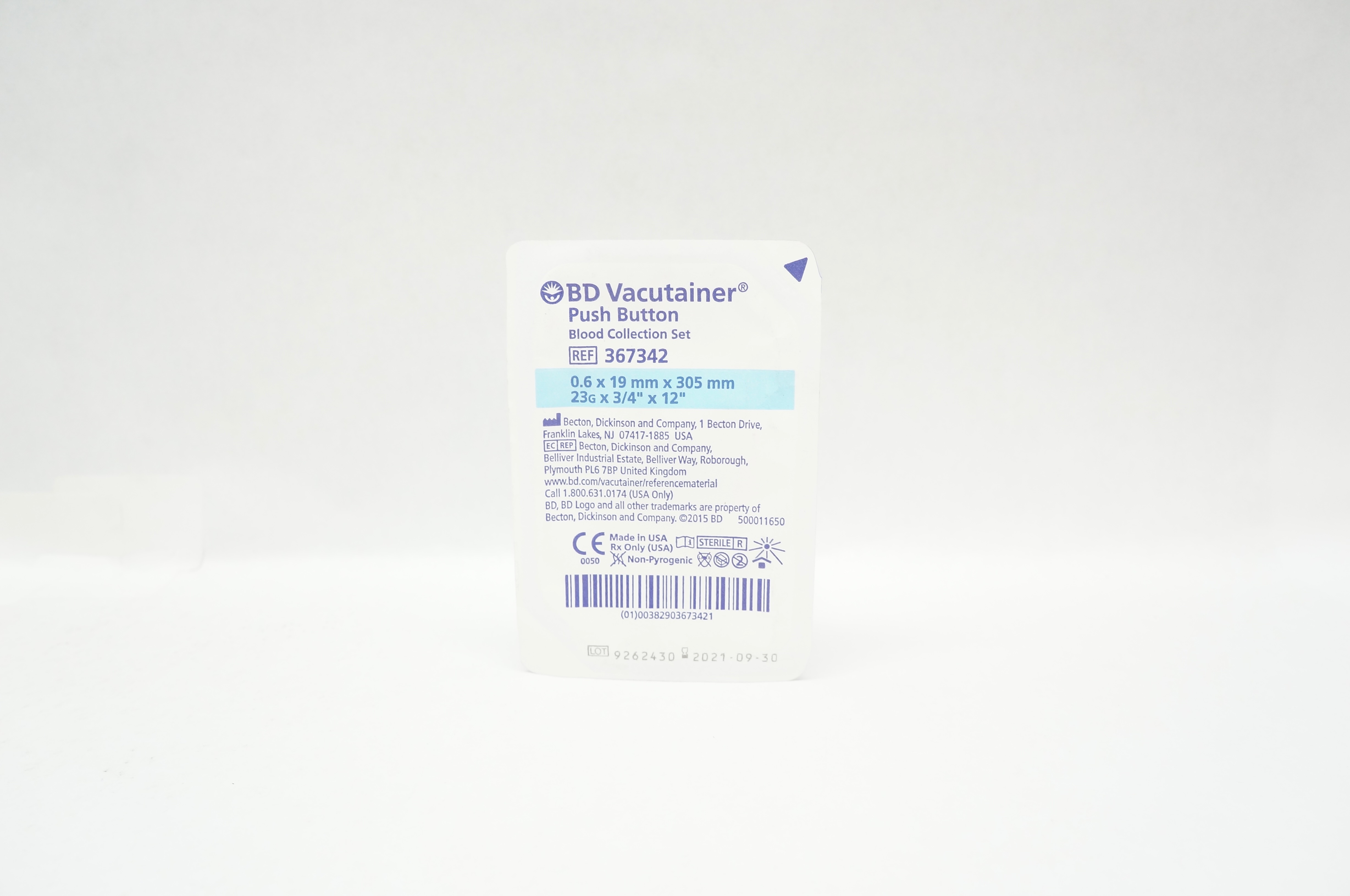 BD 367342 Vacutainer Push Button Blood Collection Set 23G x 3/4inch x 12inch (x)