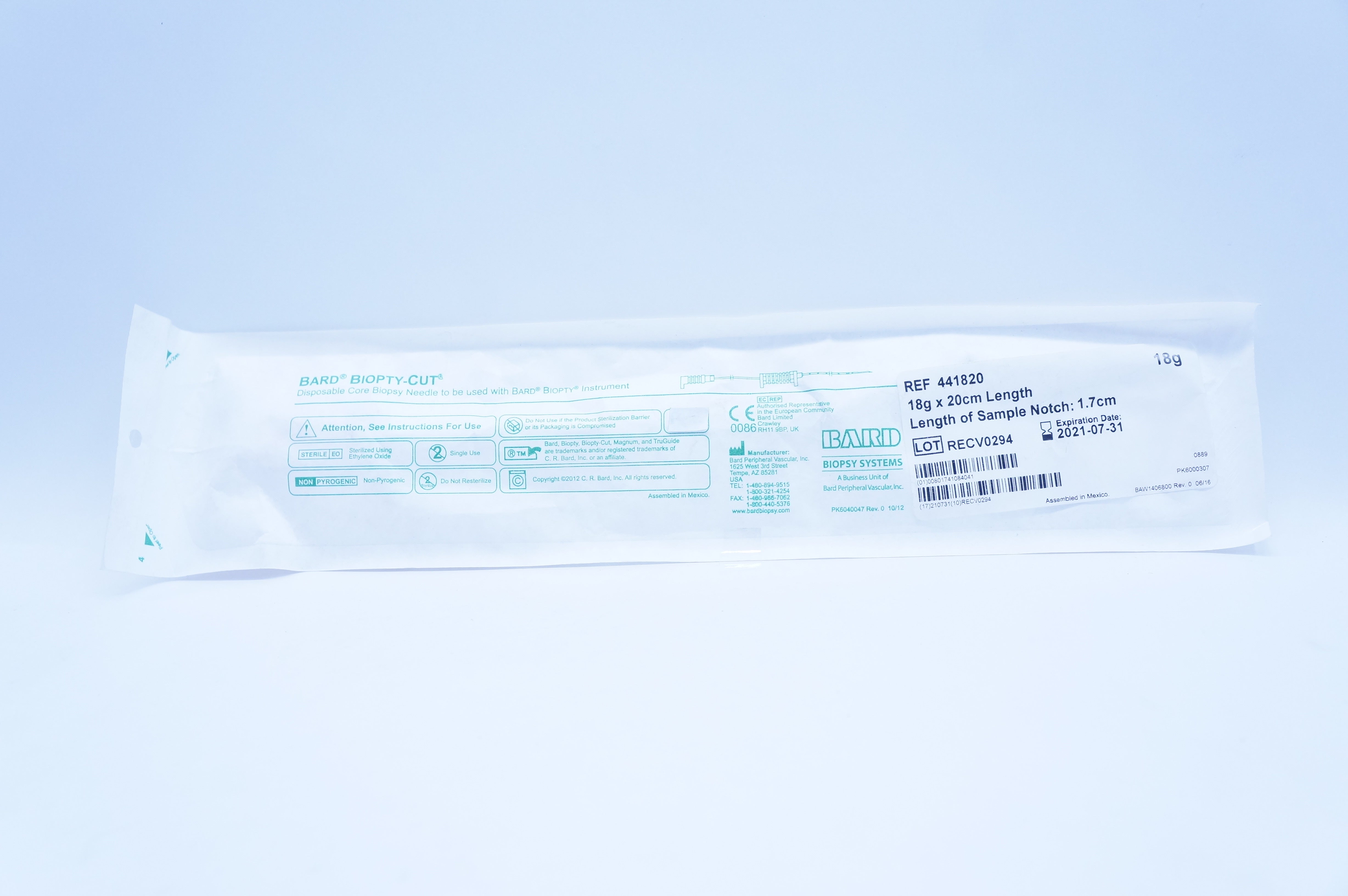 Bard 441820 Biopty-Cut Disposable Core Biopsy Ndle 18G x 20 x 1.7cm 18g