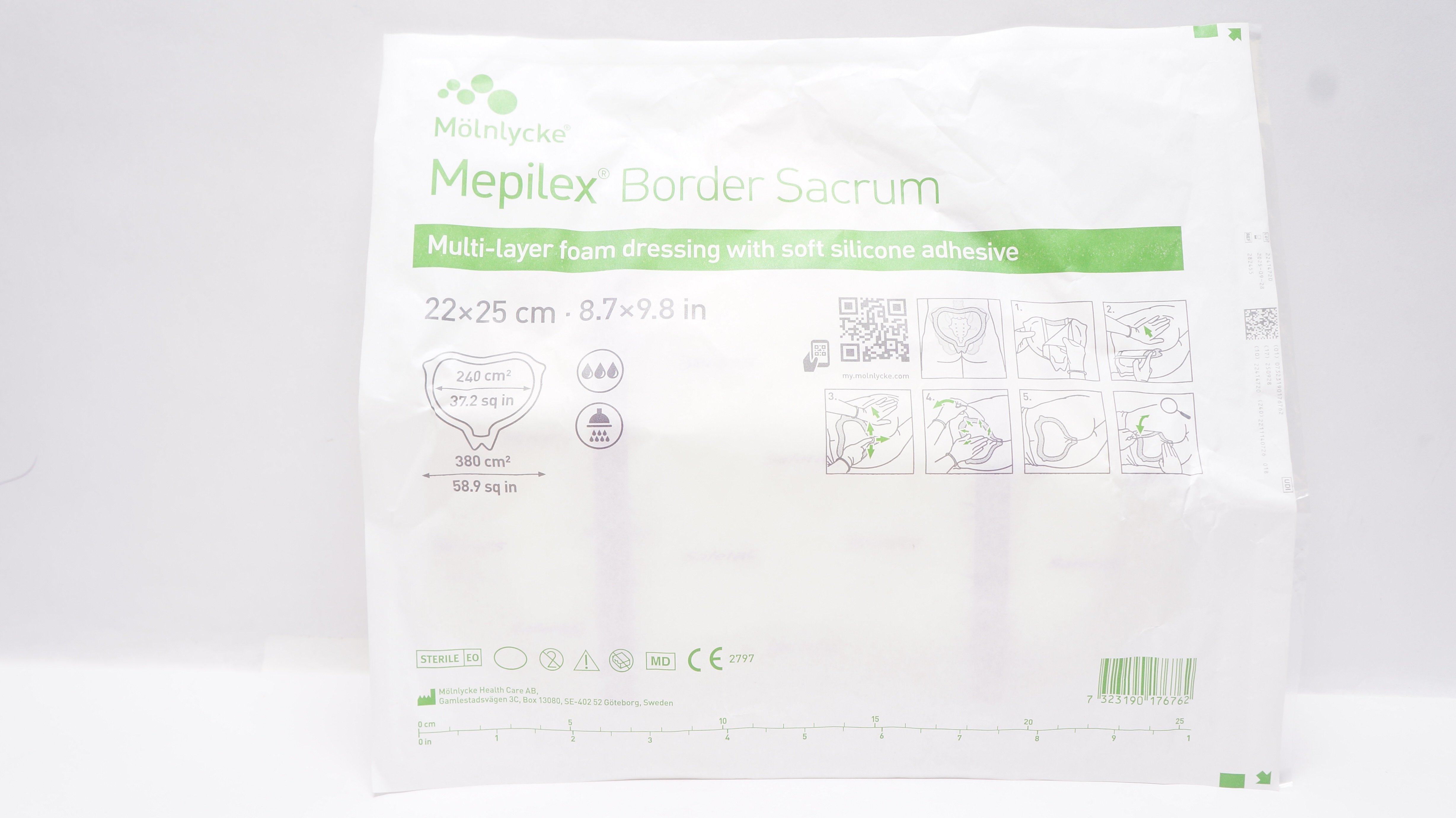 Mölnlycke 282455 Mepilex Border Sacrum Multi-layer Foam Dressing 8.7 x 9.8inch