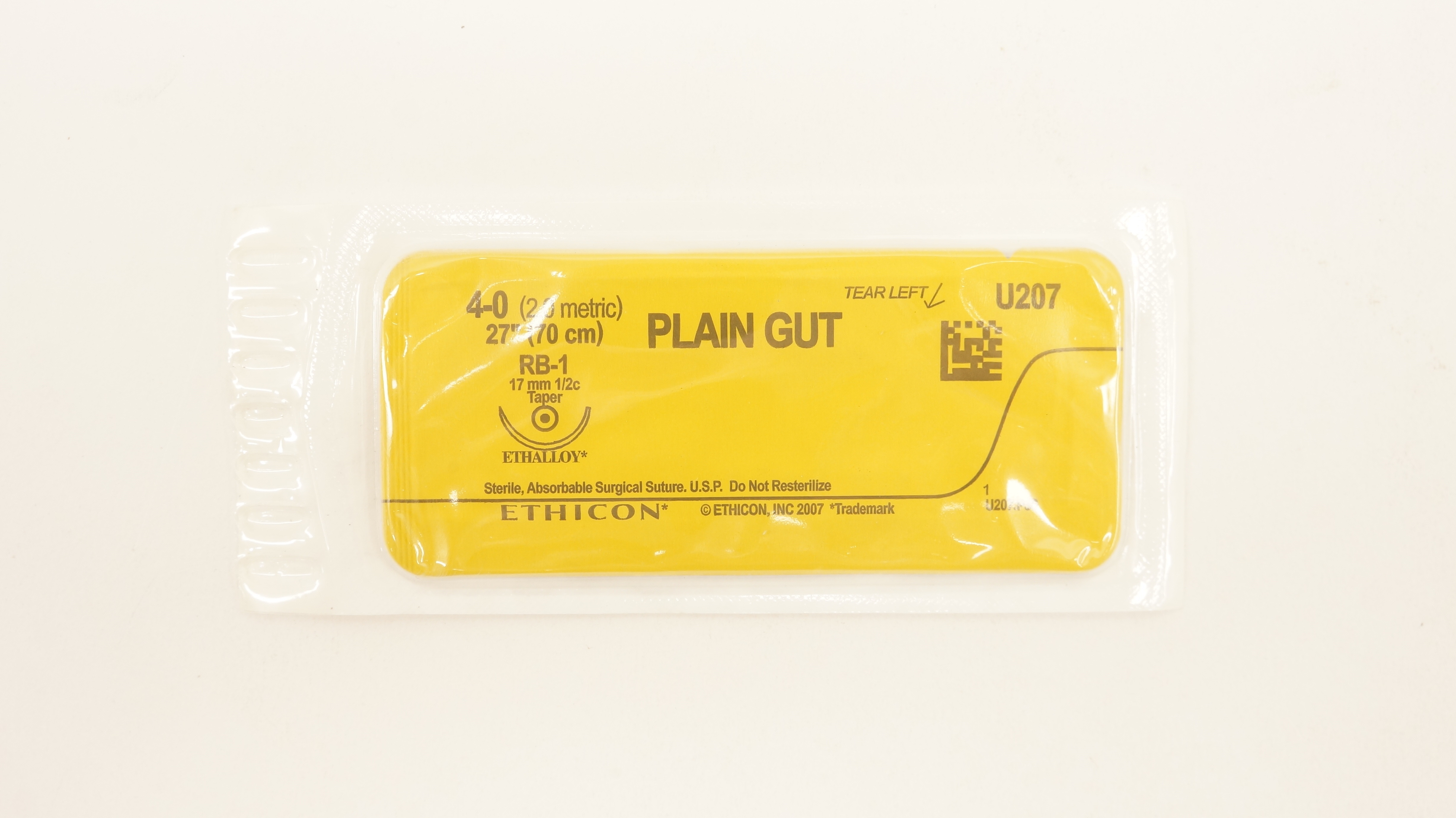 Ethicon U207 4-0 Plain Gut RB-1 17mm 1/2c Taper 27inch