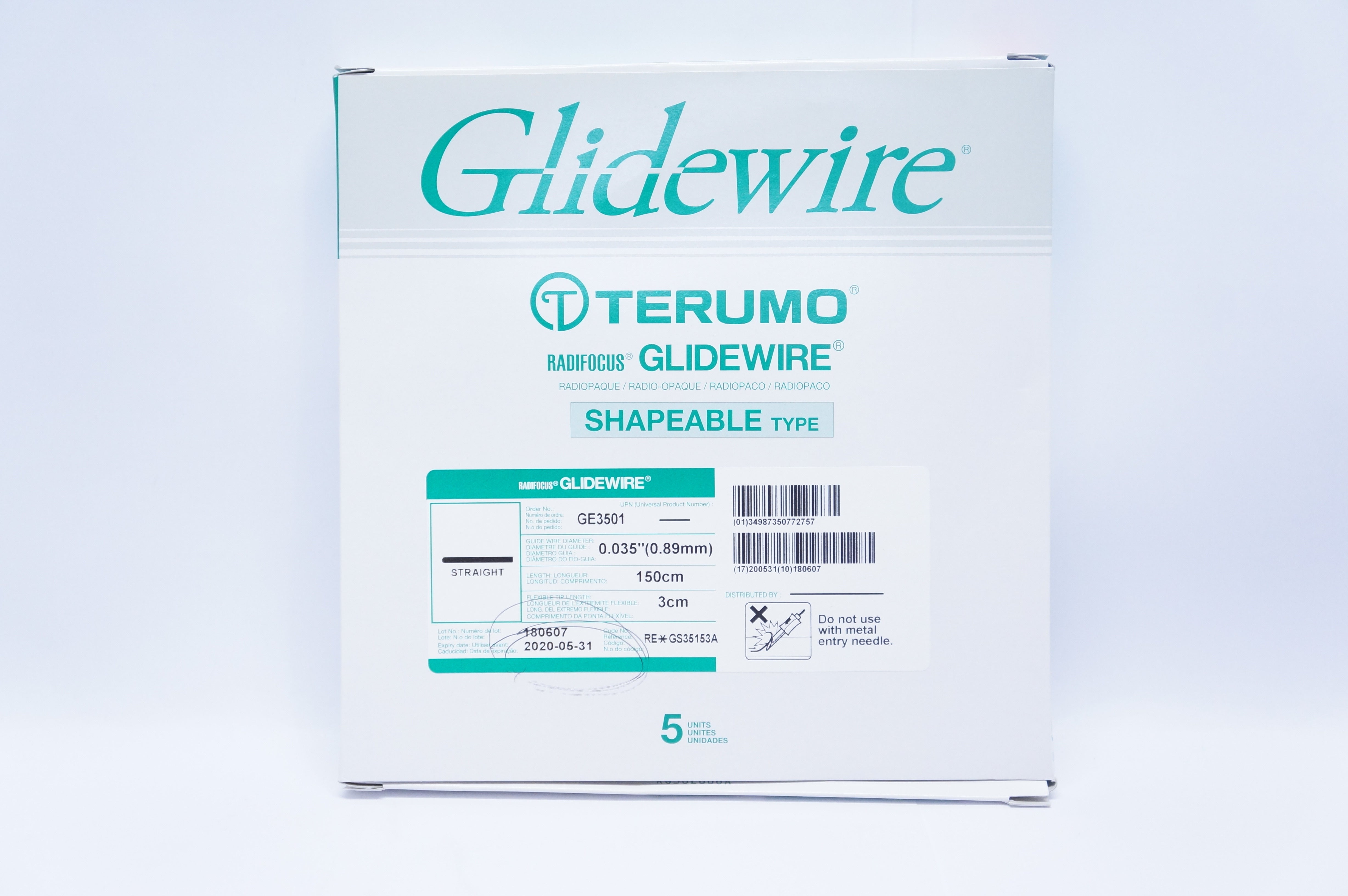 Terumo GS35153A Glidewire Shapeable Type 0.89mm x  150 x 3cm (x) - Box of 5