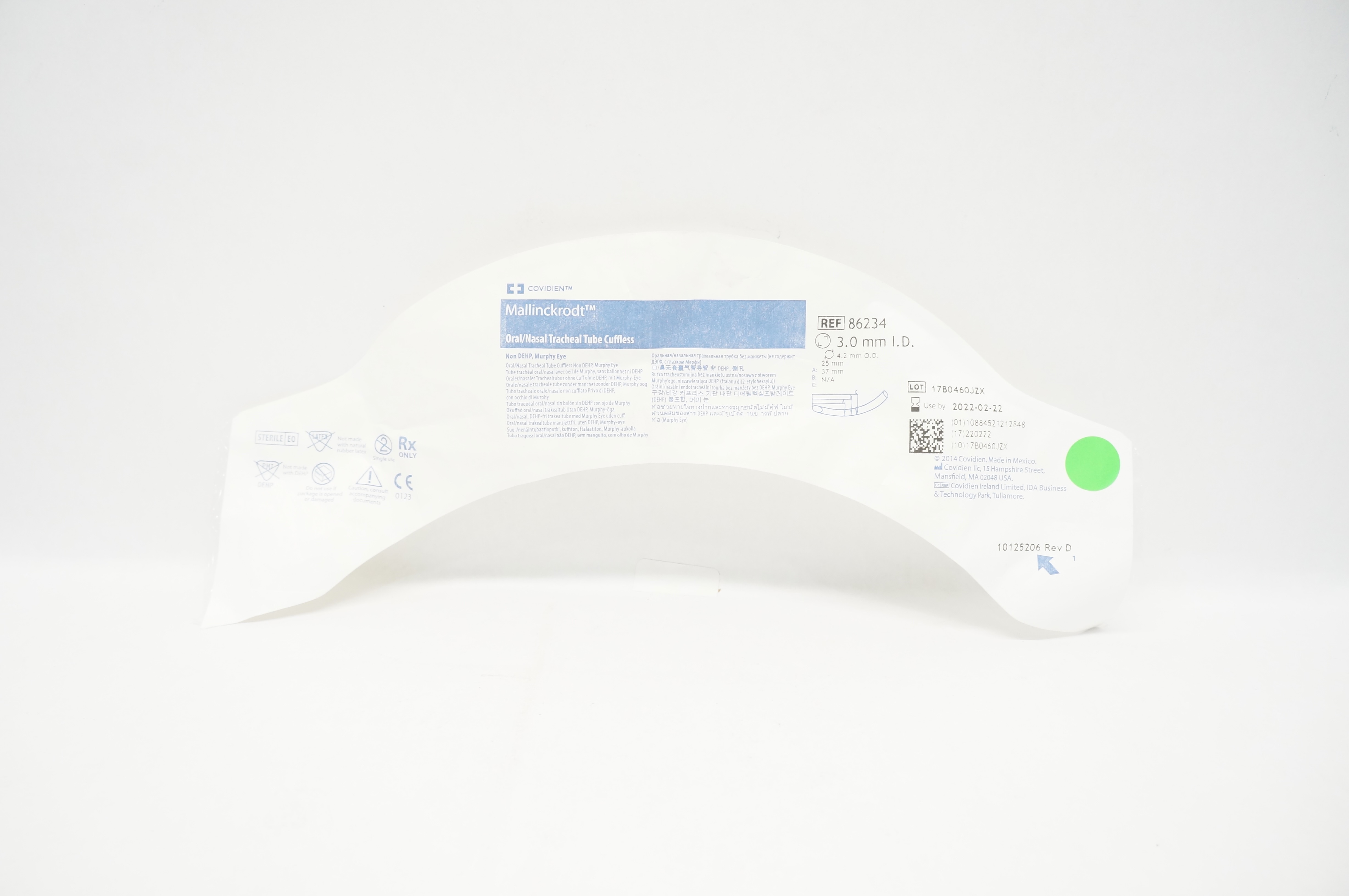 Covidien 86234 Mallinckrodt Oral/Nasal Tracheal Tube Cuffless 3.0ID x 4.2mmOD(x)