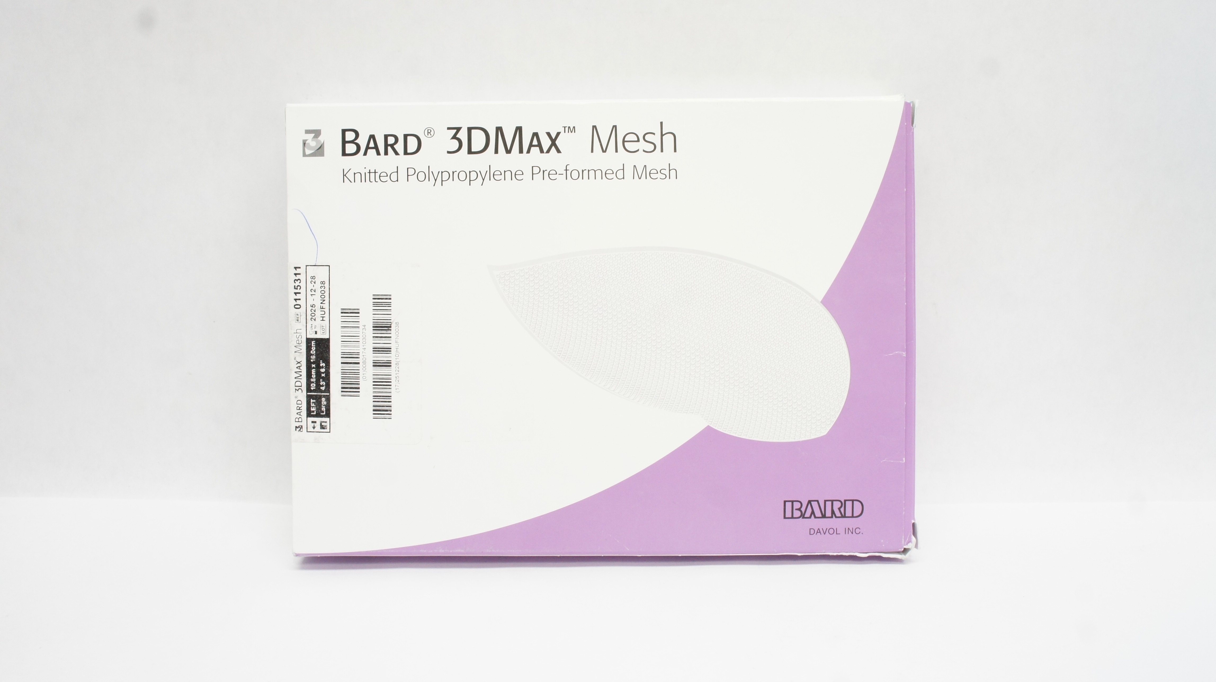 Bard 0115311 3DMax Knitted Polypropylene Pre-formed Mesh 4.3 x 6.3 inch