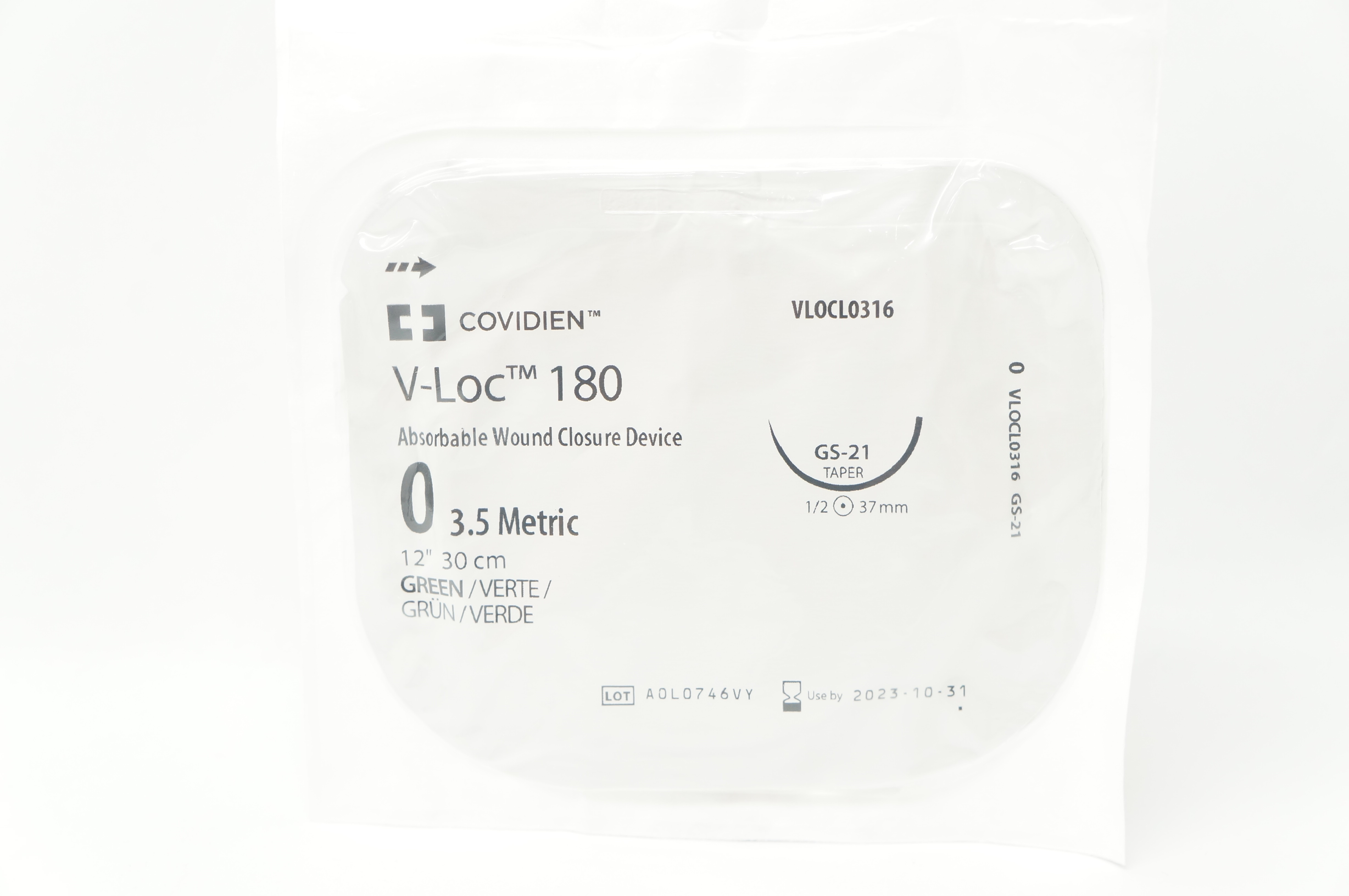 Covidien VLOCL0316 0 V-Loc 180 Wound Closure Device GS-21 Taper 1/2 37mm 12inch