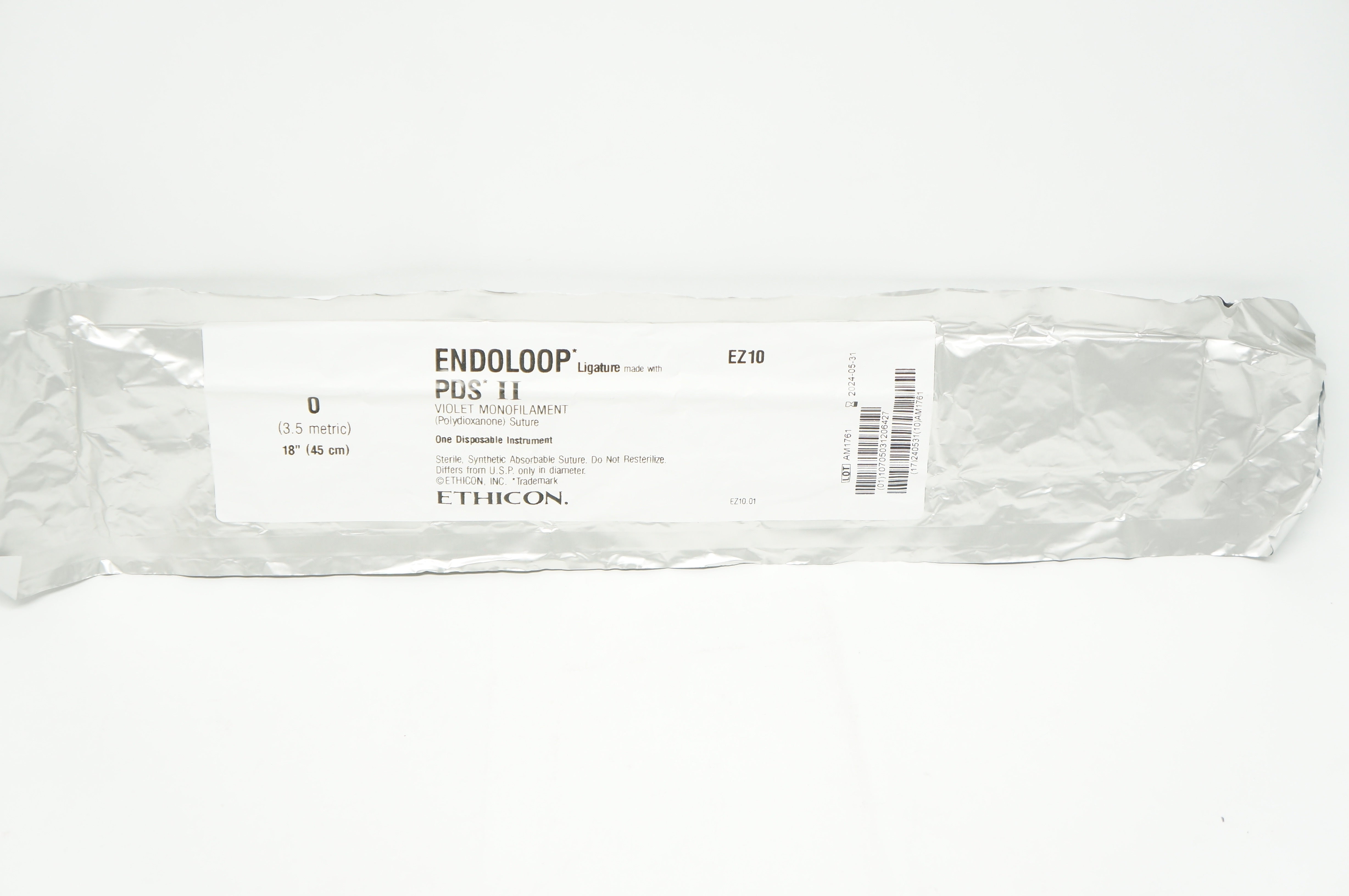 Ethicon EZ10 0 Endoloop Ligature PDS II Violet Monofilament Stre,18inch