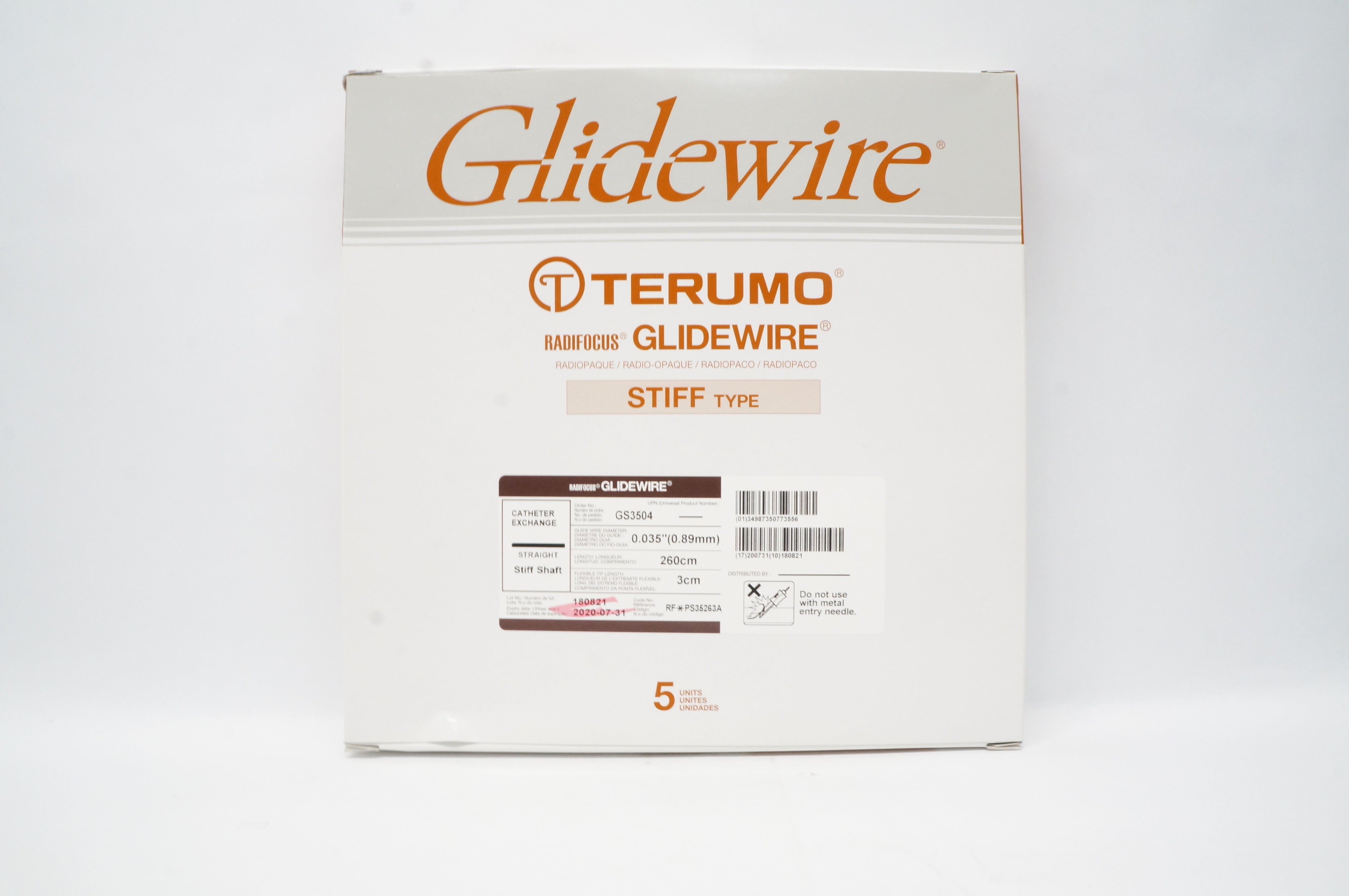 Terumo GS3504 Glidewire Cath. Exchange 0.035inch x 260 x 3cm (x) - Box of 5