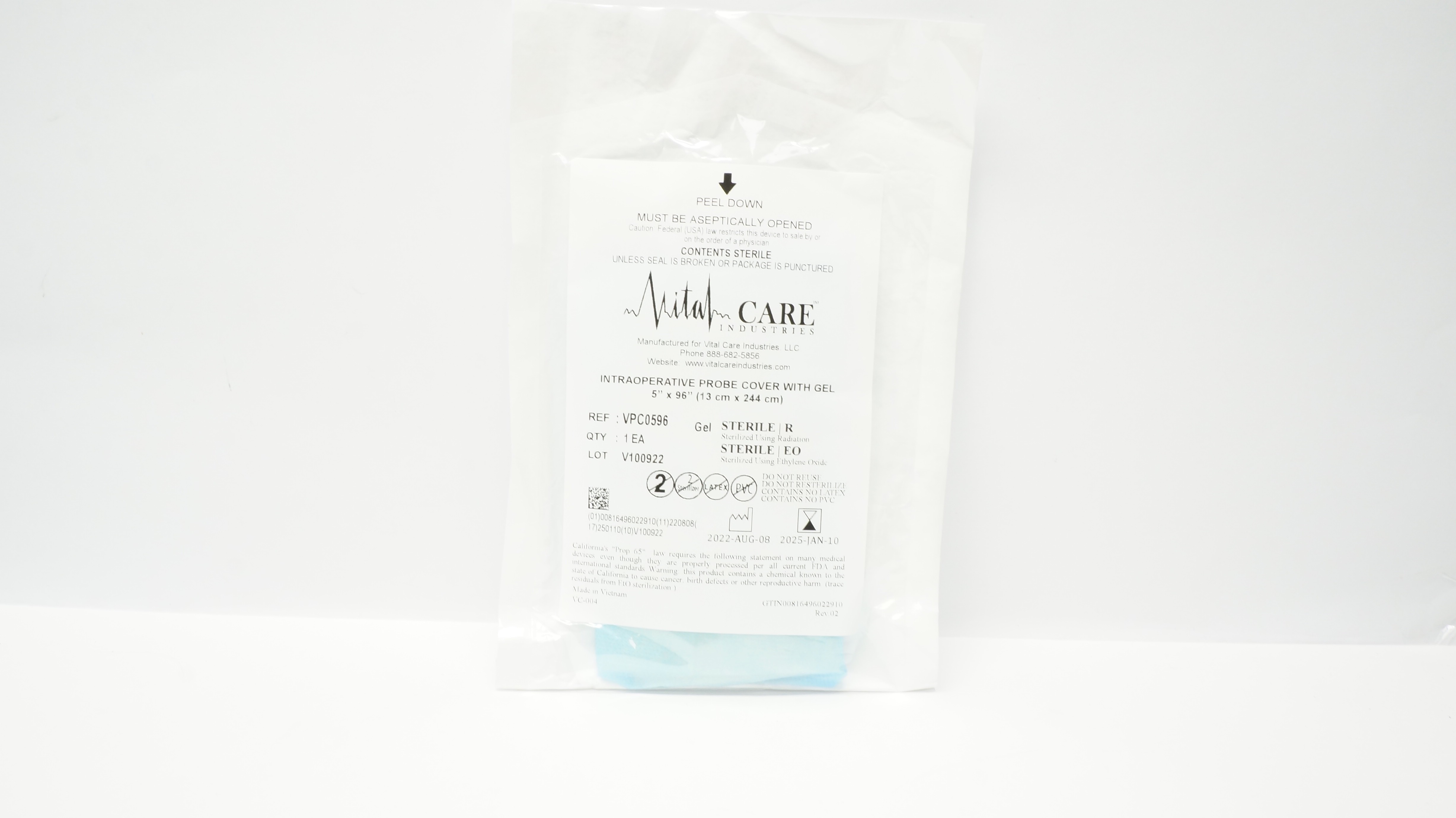 Vital Care VPC0596 Intraoperative Probe Cover w/ Gel, 5inch x 96inch