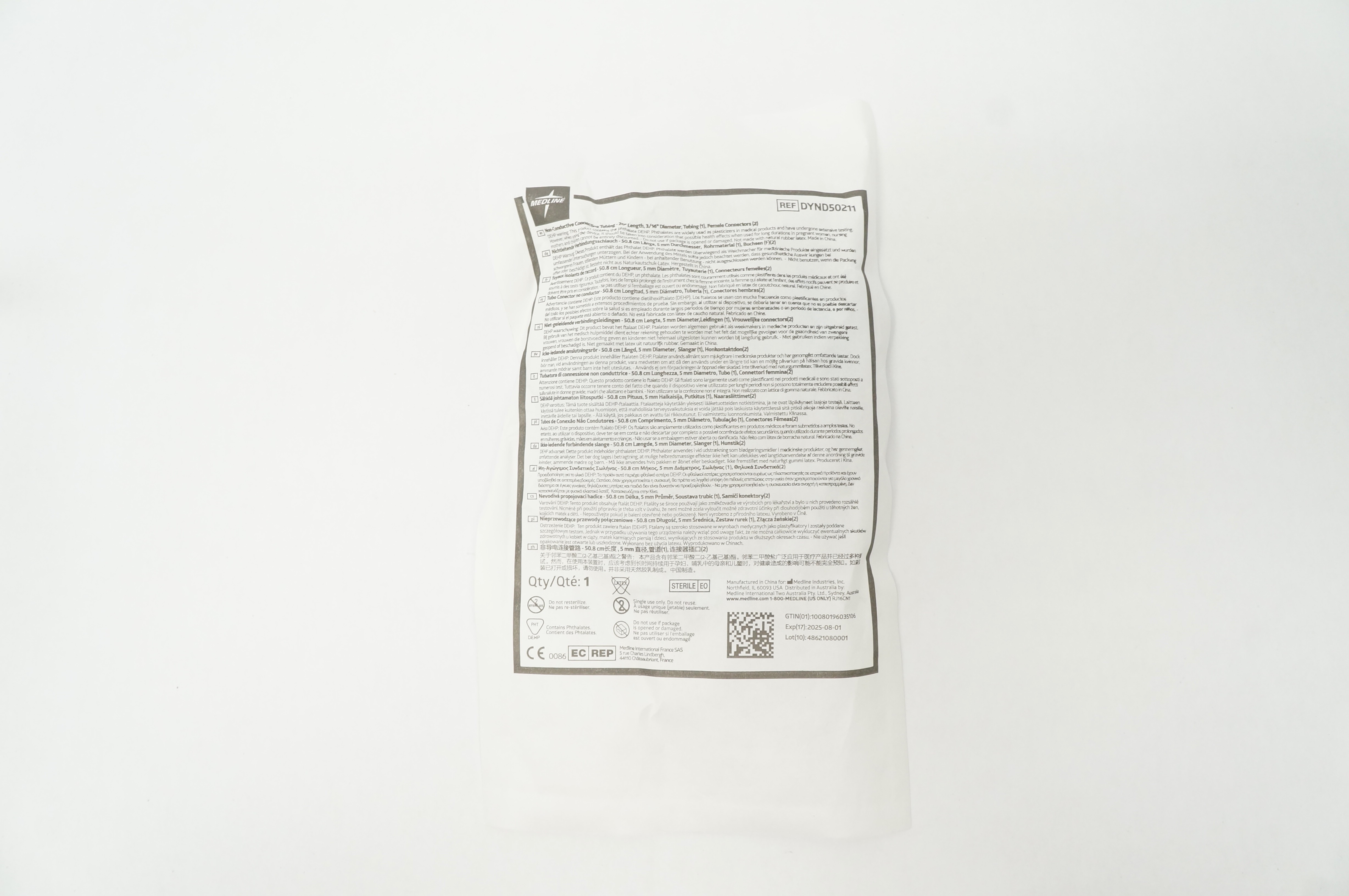 Medline DYND50211 Non Conductive Connecting Tubing 20inch x 3/16inch