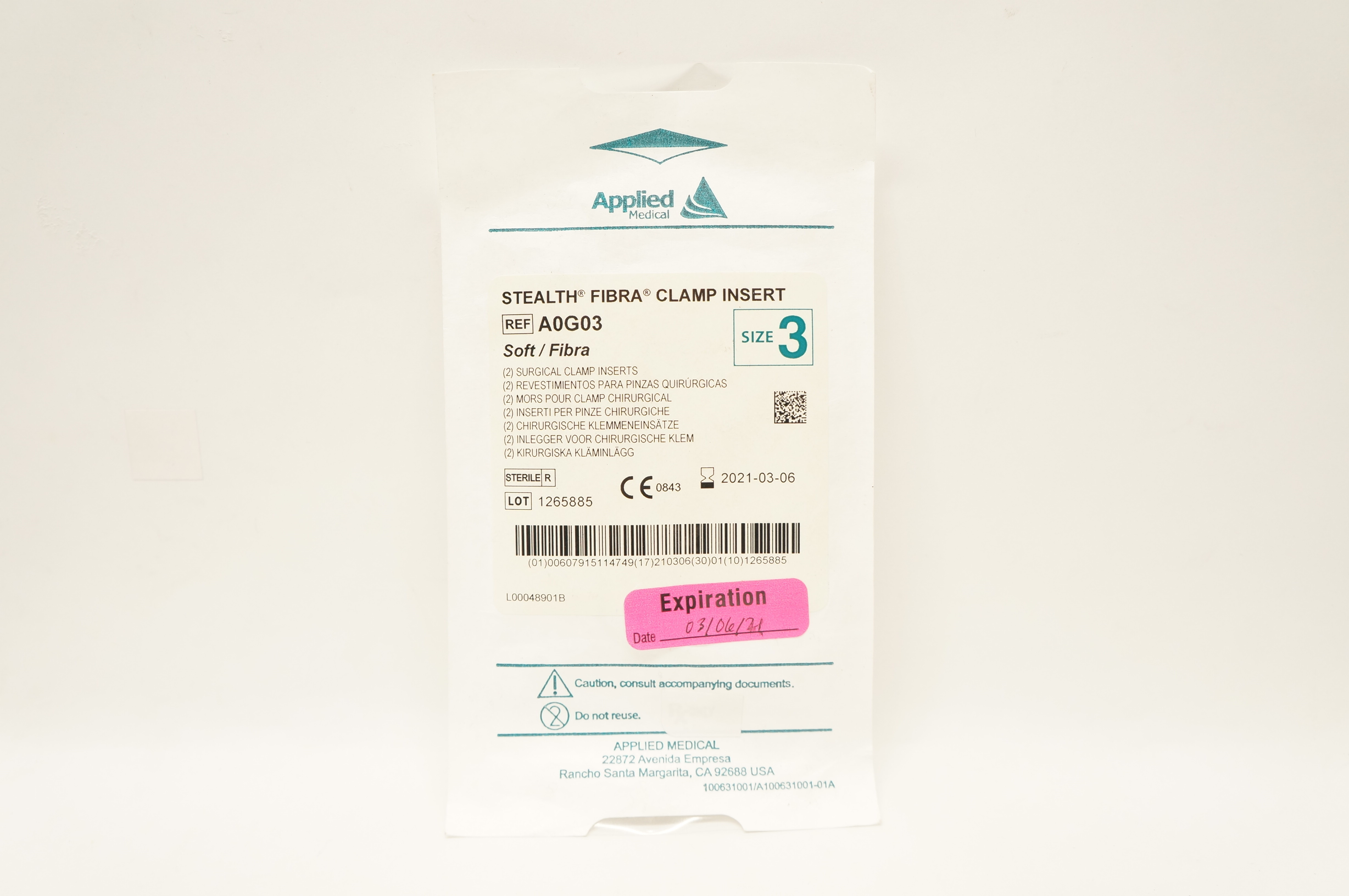Applied Medical A0G03 Stealth Fibra Clamp Insert Soft/Fibra Size 3 (x)