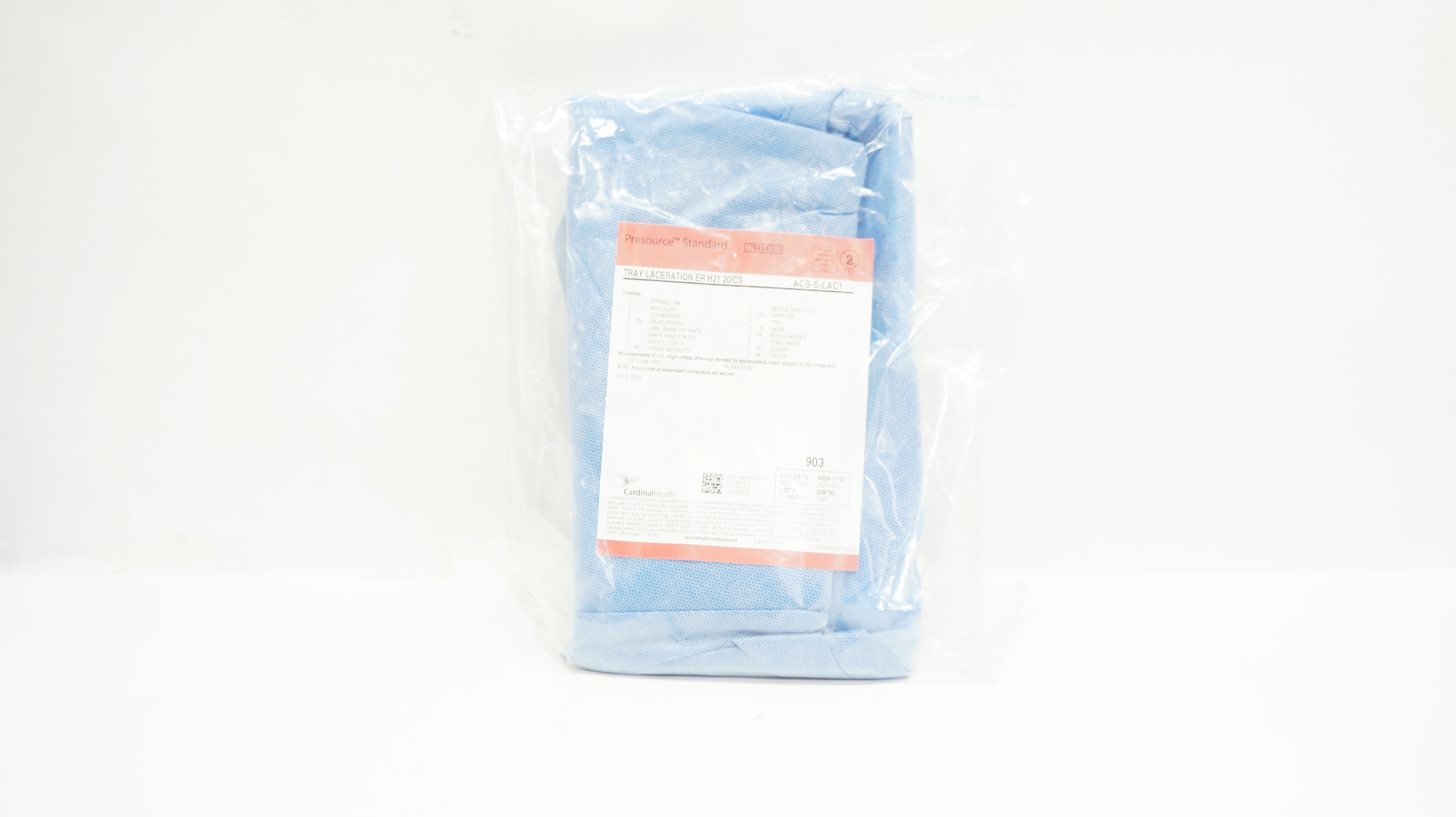 Cardinal Health ACS-S-LAC1 Presource Standard Tray Laceration ER H21 20/CS