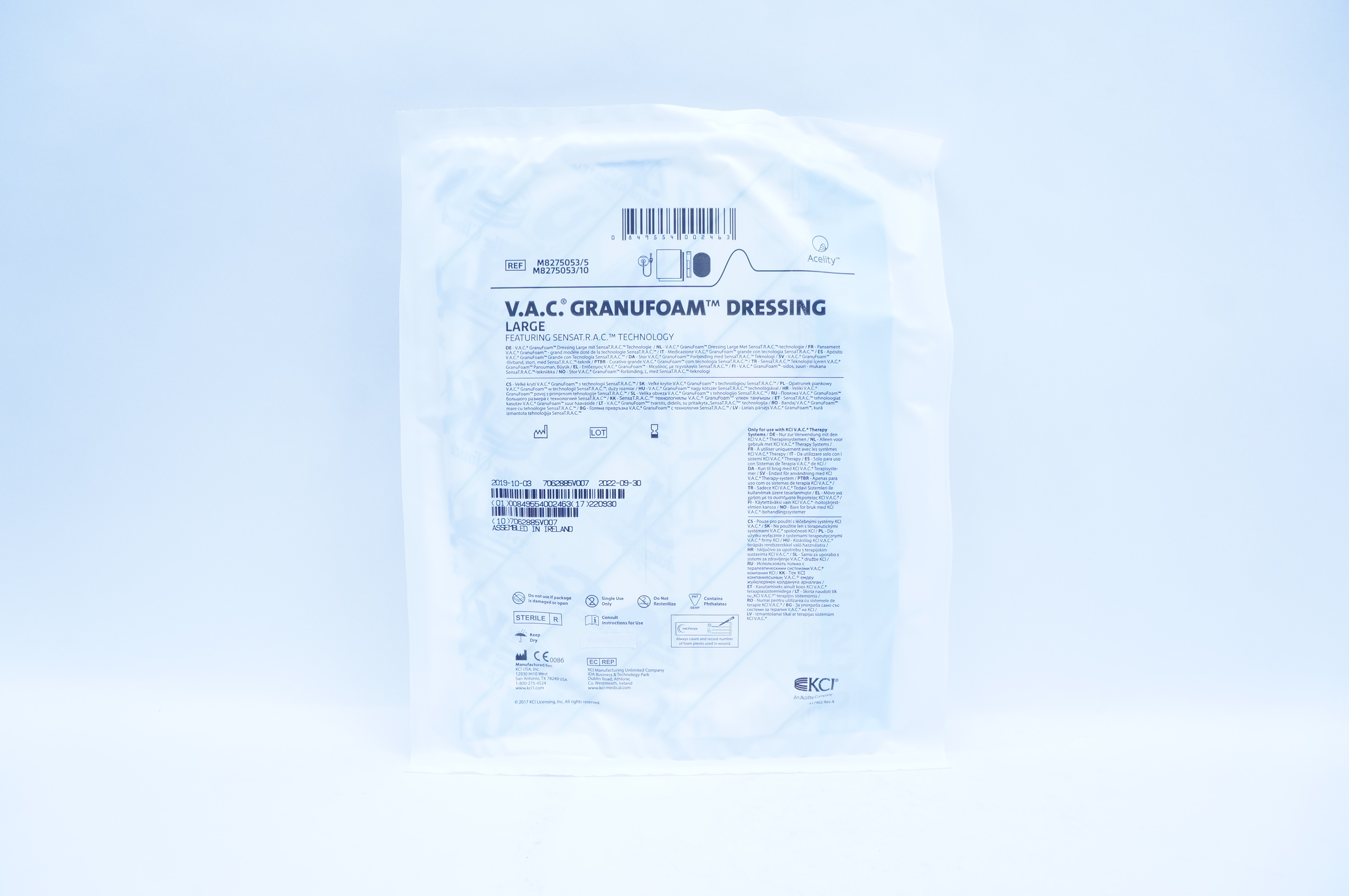 KCI M8275053/5 V.A.C. Granufoam Dressing Featuring SENSAT.R.A.C. Technology
