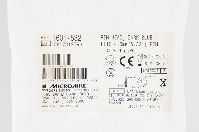 MicroAire 1601-532 Pin Head, Dark Blue, Fits Pin 5/32inch (x)