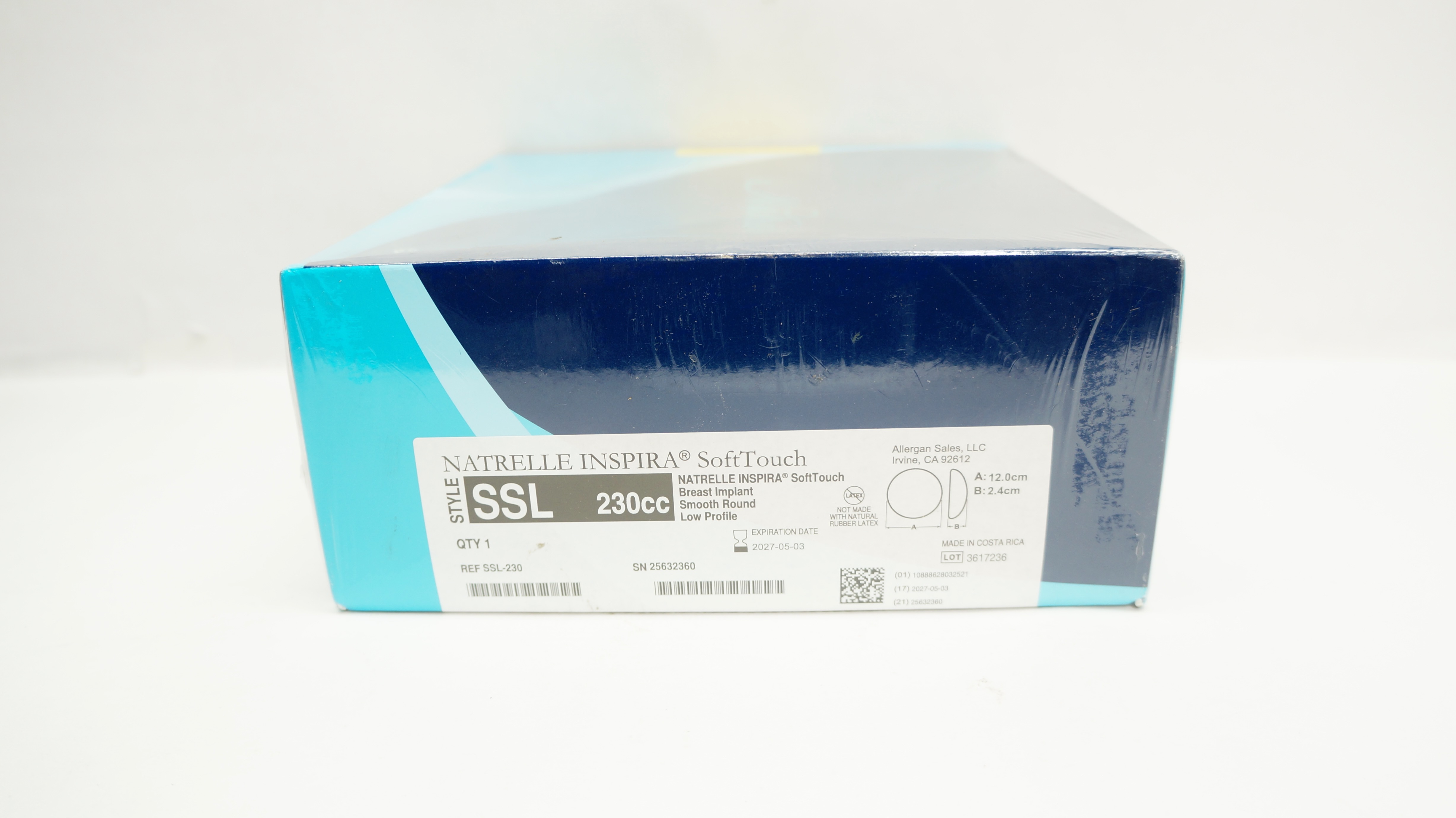 Allergan SSL-230 Natrelle Inspira SoftTouch Breast Implant 12.0cm x 2.4cm