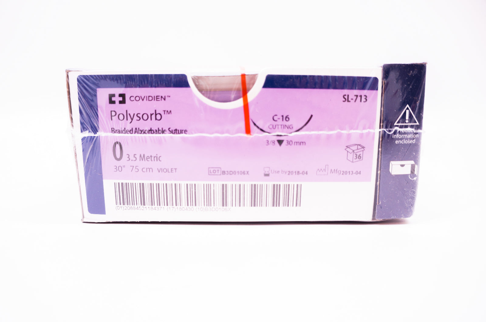 Covidien SL-713 0 Polysorb, C-16 Cutting, 3/8 30mm, 30inch (x) - Box of 36