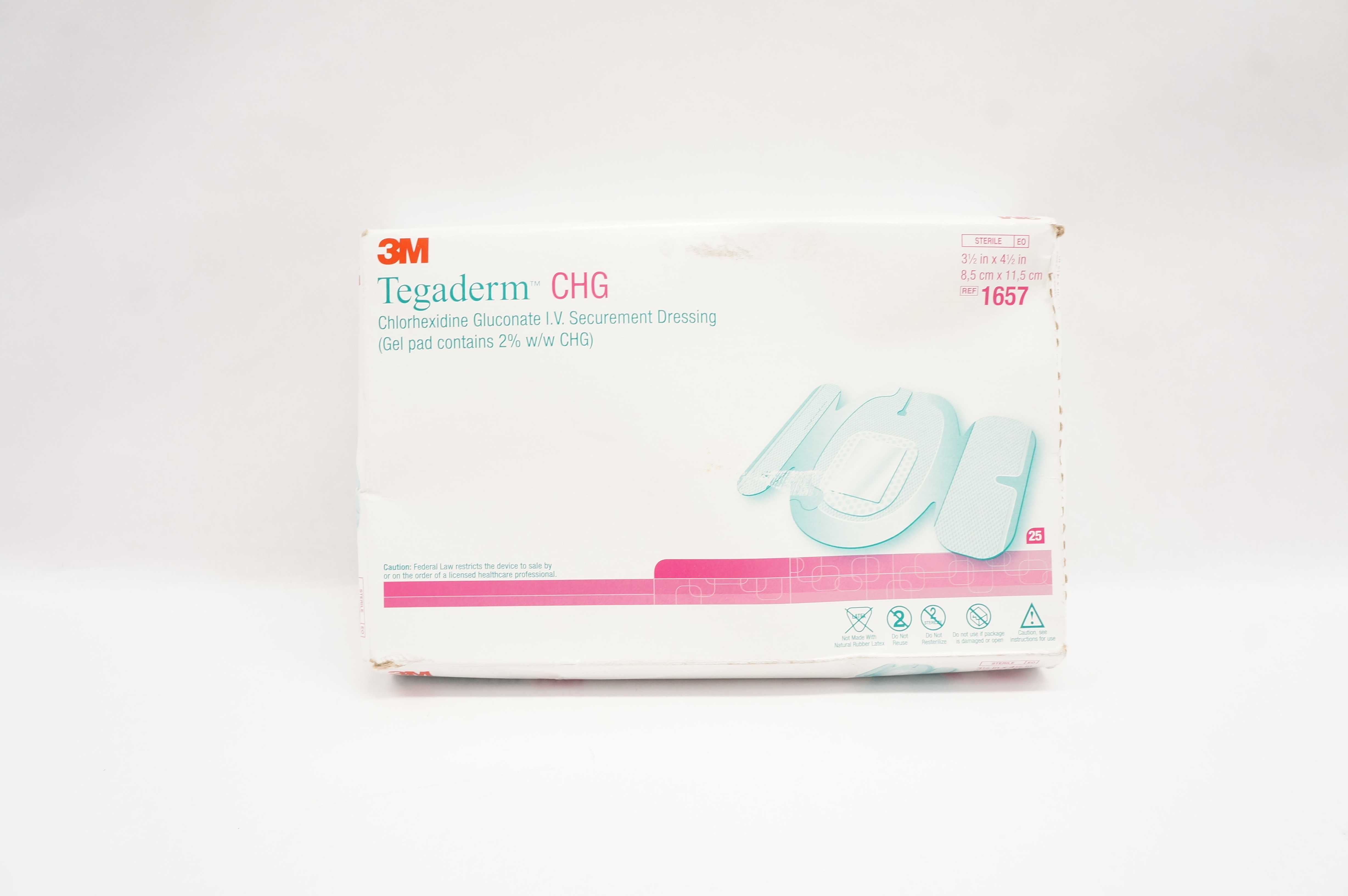 3M 1657 Tegaderm CHG I.V. Securement Dressing 3-1/2 x 4-1/2inch - Box of 25