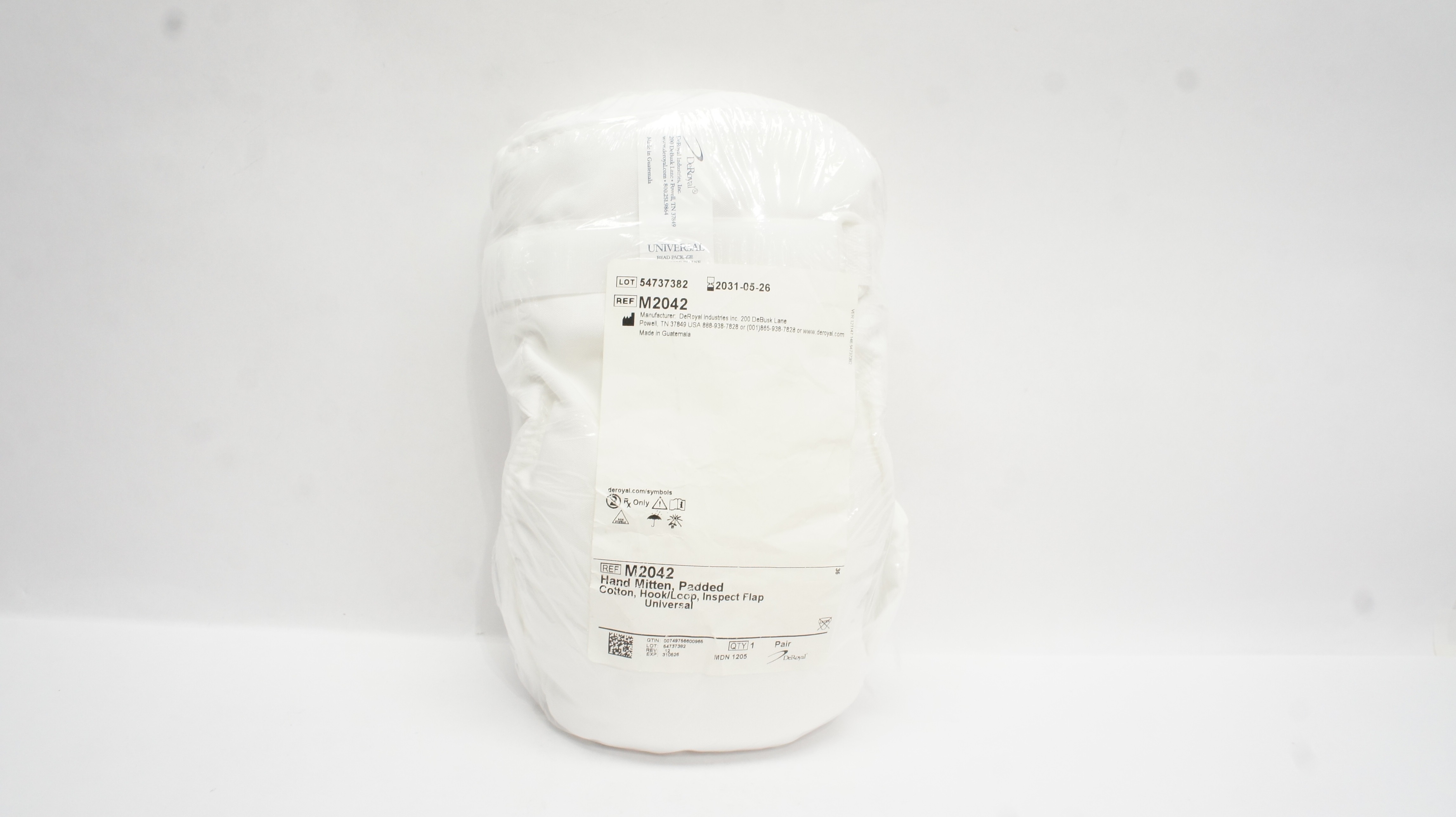 DeRoyal M2042 Hand Mitten,Padded Cotton, Hook/Loop,Inspect Flap Universal