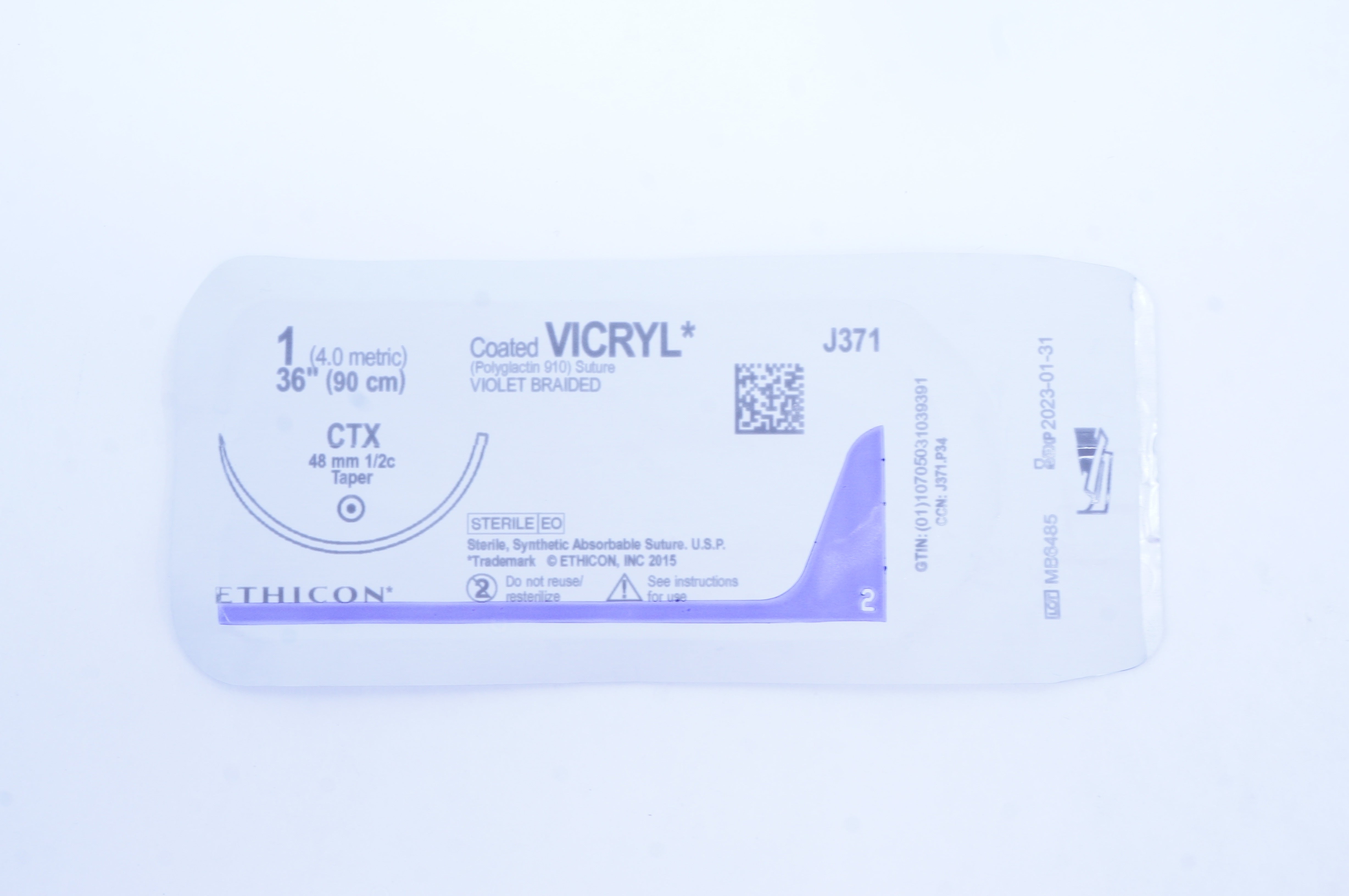 Ethicon J371 1 Coated VICRYL CTX 48 mm 1/2c Taper 36 inch (x)