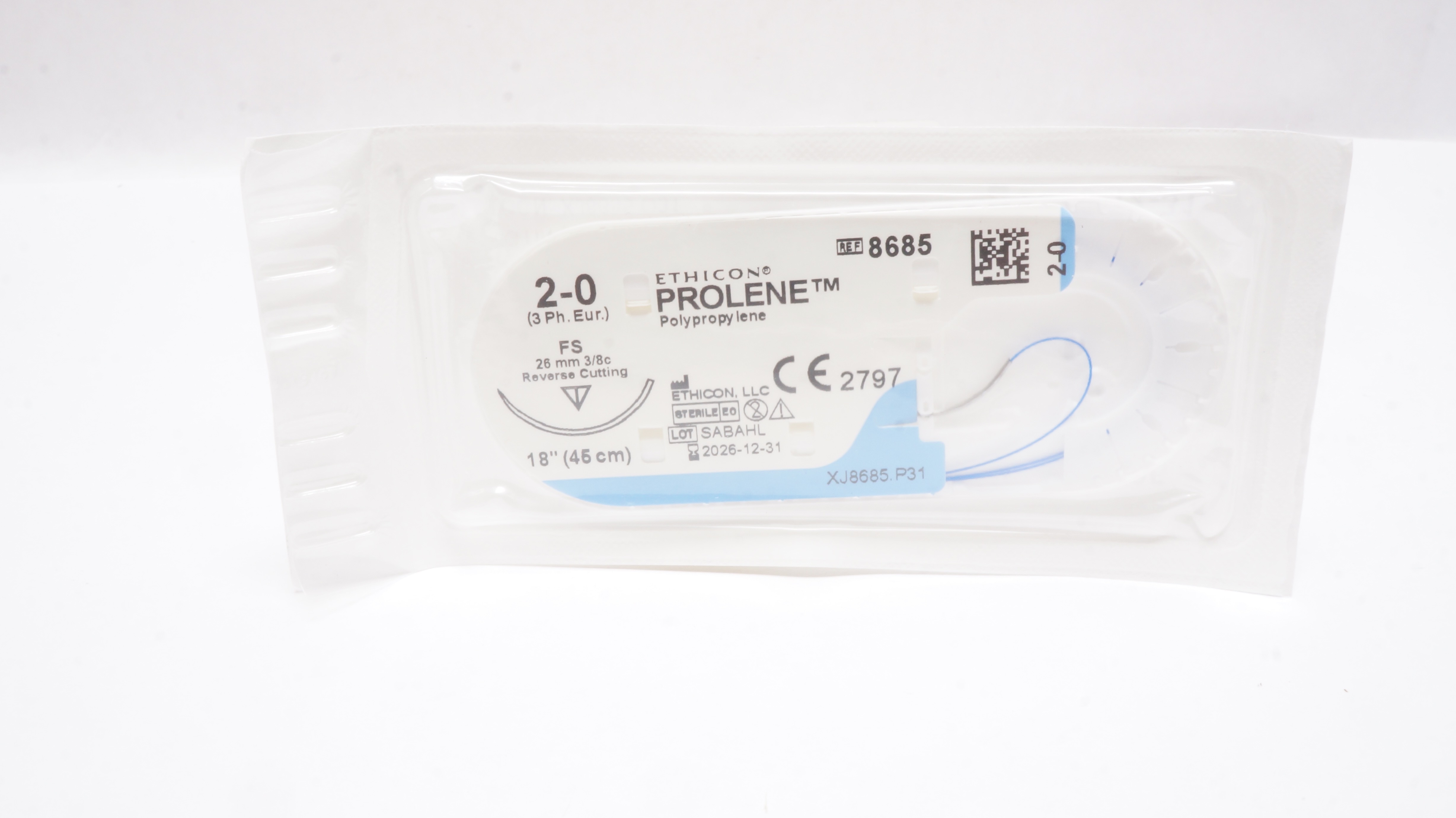 Ethicon 8685 2-0 Prolene Polypropylene Stre FS 26mm 3/8c Reverse Cutting 18 inch