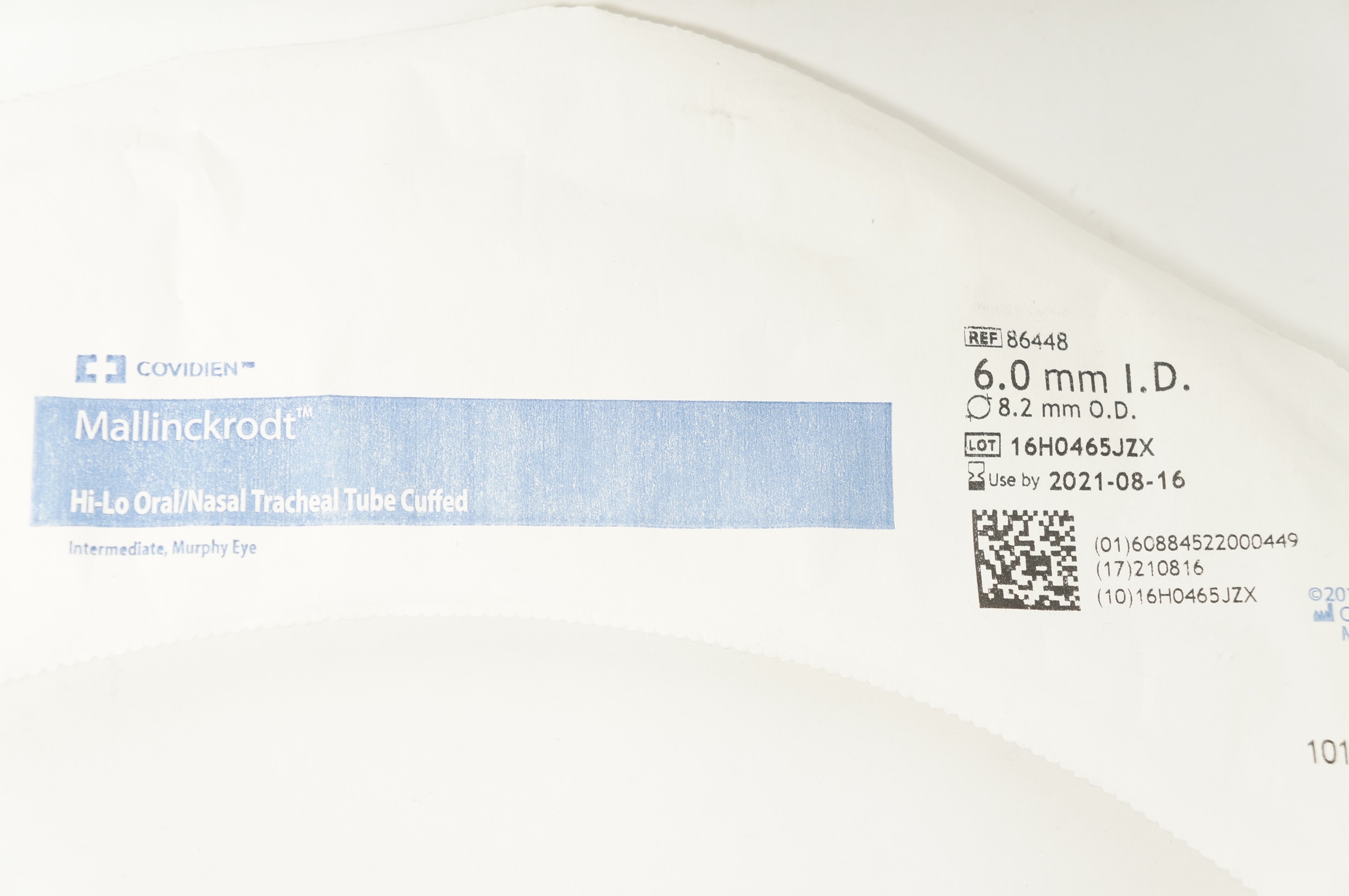 Covidien 86448 Hi-Lo Oral/Nasal Tracheal Tube Cuffed 6.0mm ID x 8.2mm OD (x)