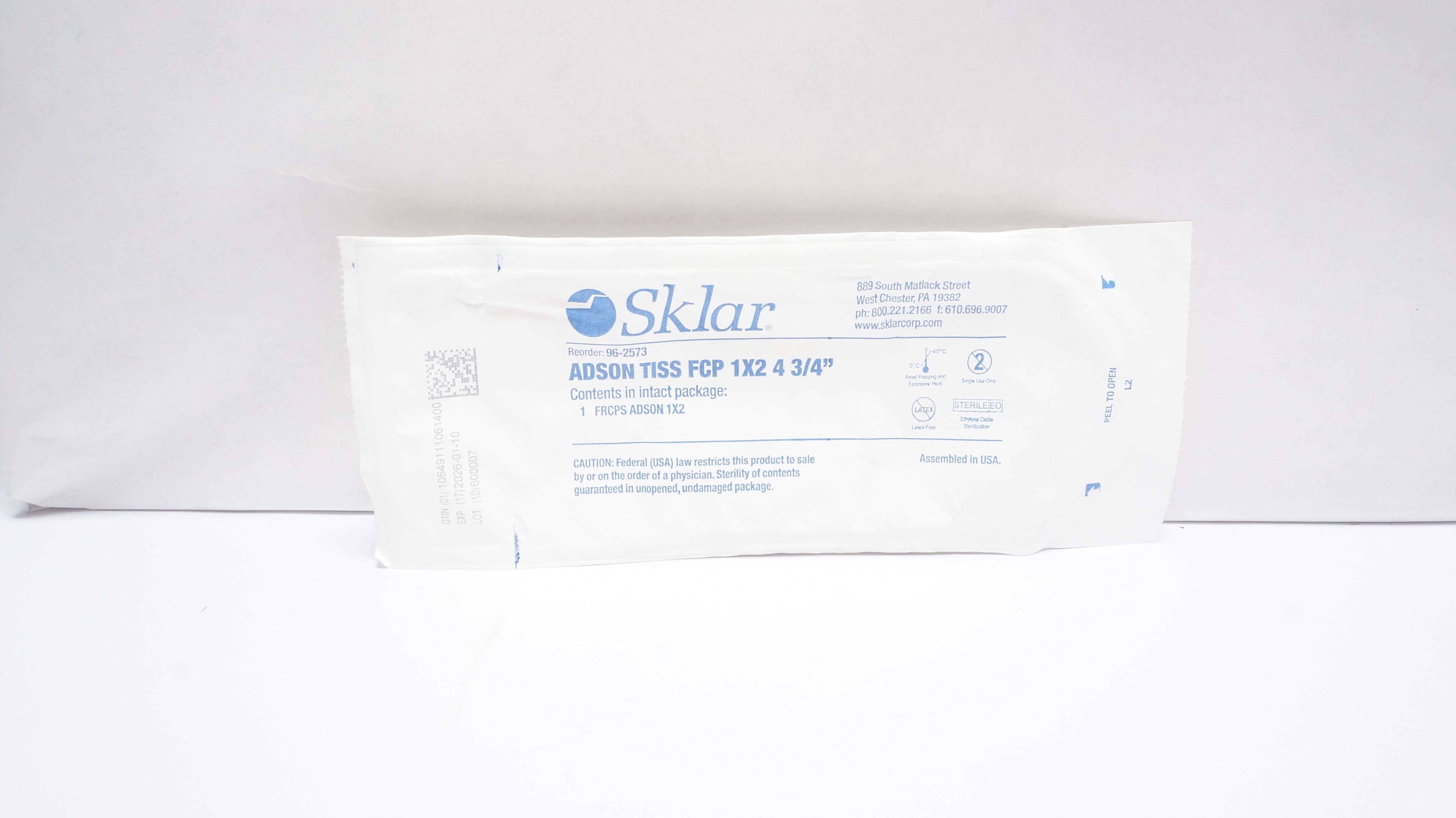 Sklar 96-2573 Adson Tissue Forceps, 1 x 2, 4.75 inch