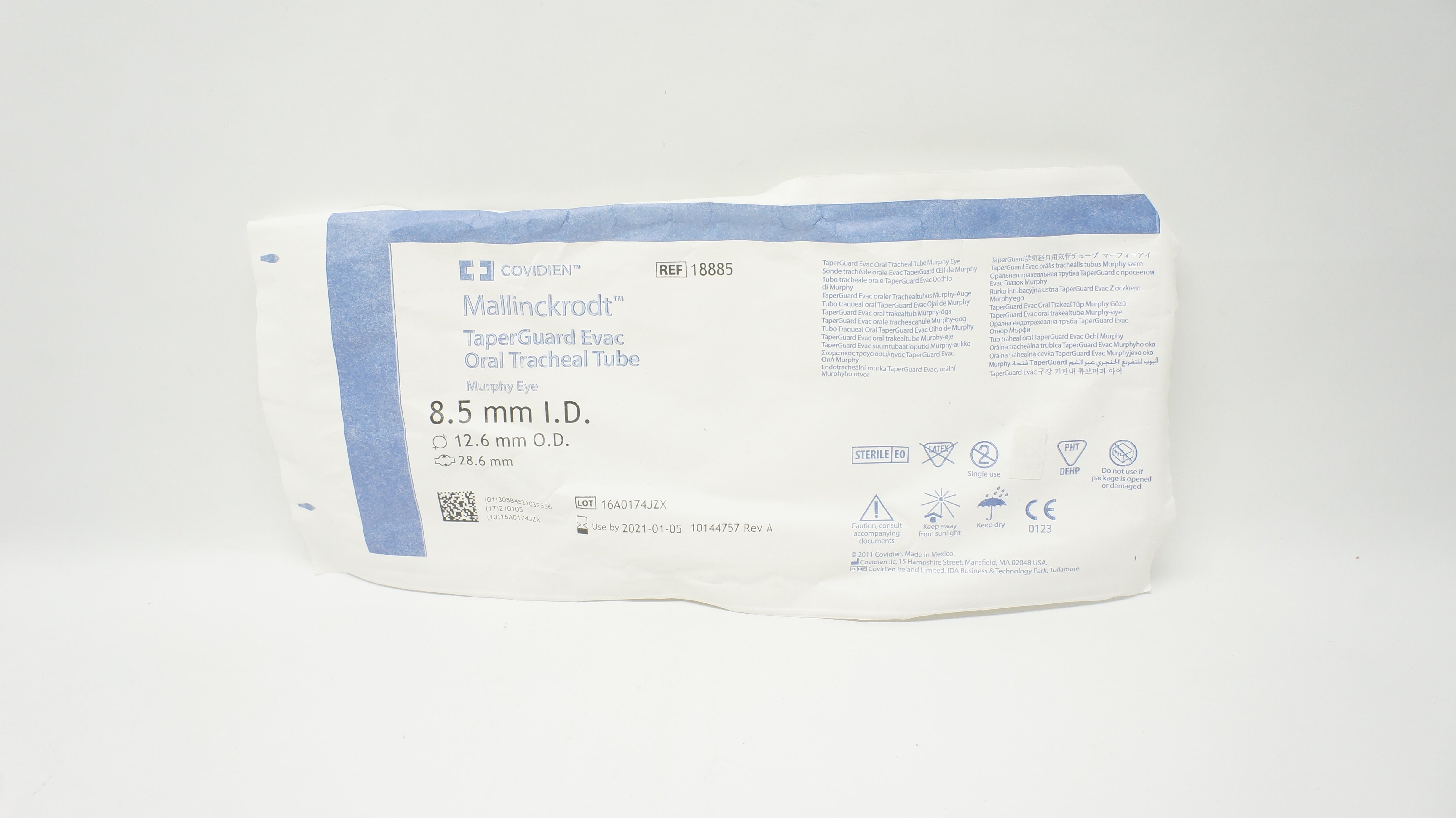 Covidien 18885 Mallinckrodt Oral Tracheal Tube 8.5 ID x 12.6 OD x 28.6mm (x)