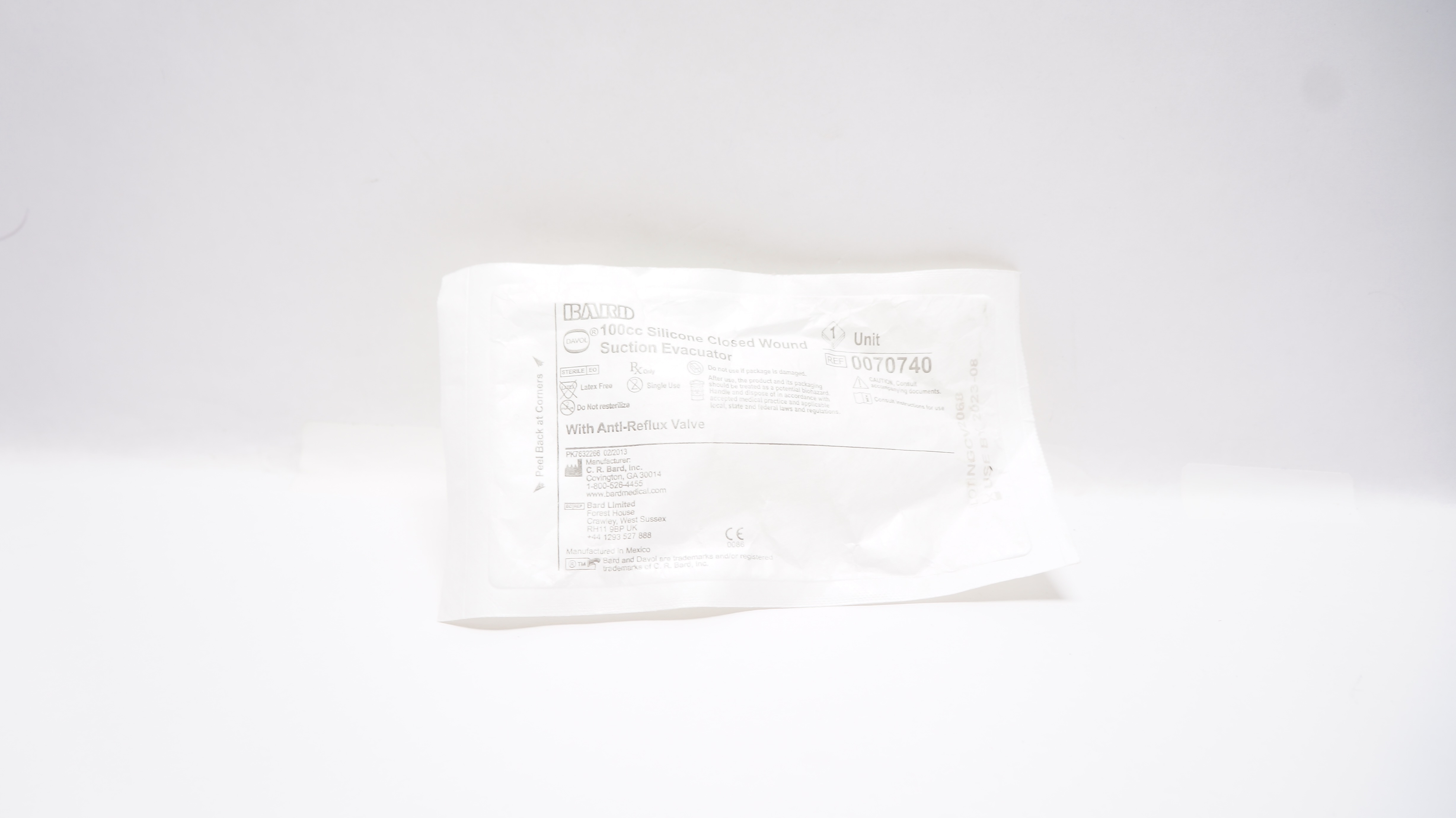 Bard 0070740 Davol 100cc Silicone Closed Wound Suction Evacuator w/Valve (x)