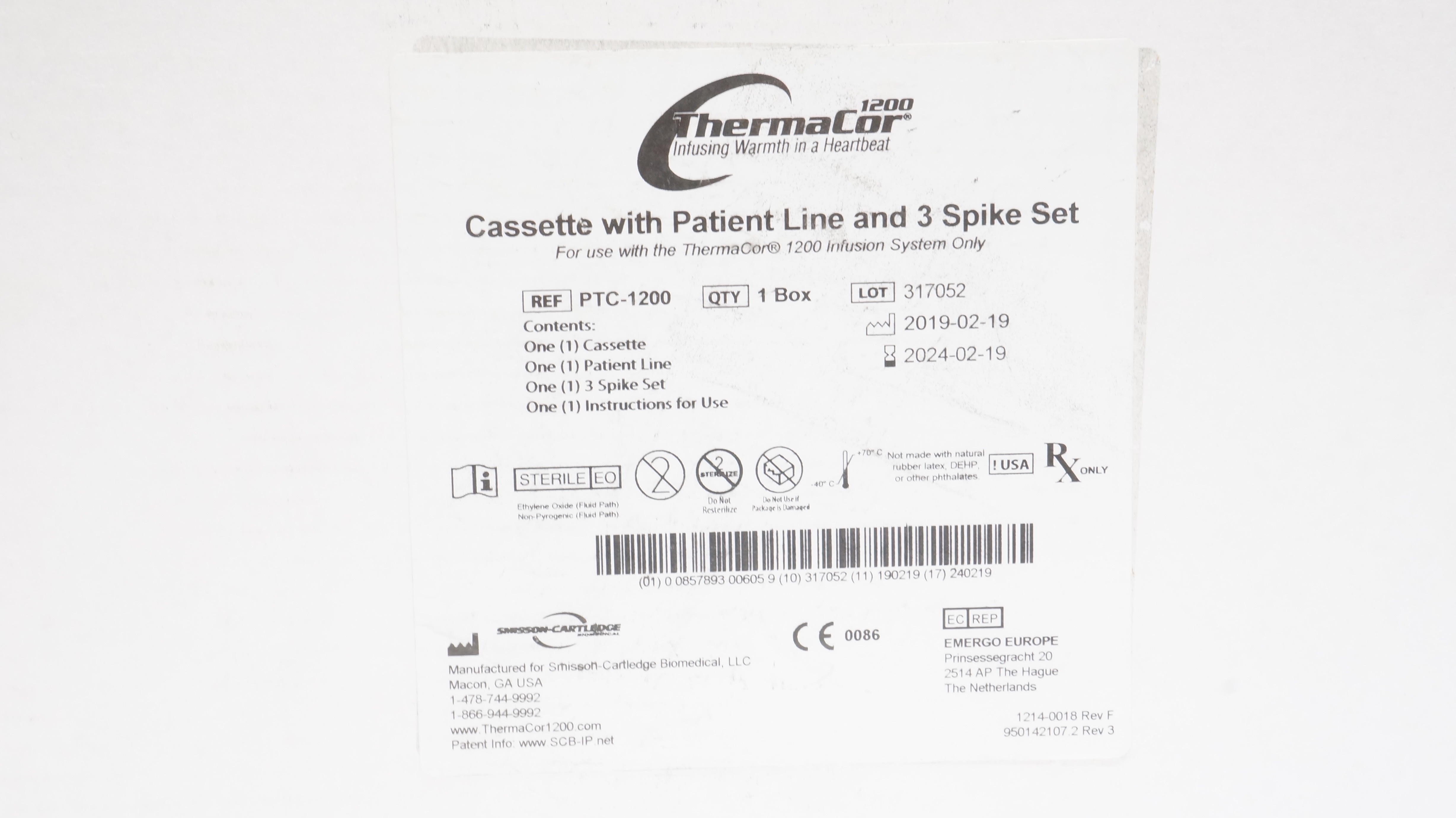 Smisson-Cartledge PTC-1200 ThermaCor Cassette with Patient Line & 3 Spike Set(x)