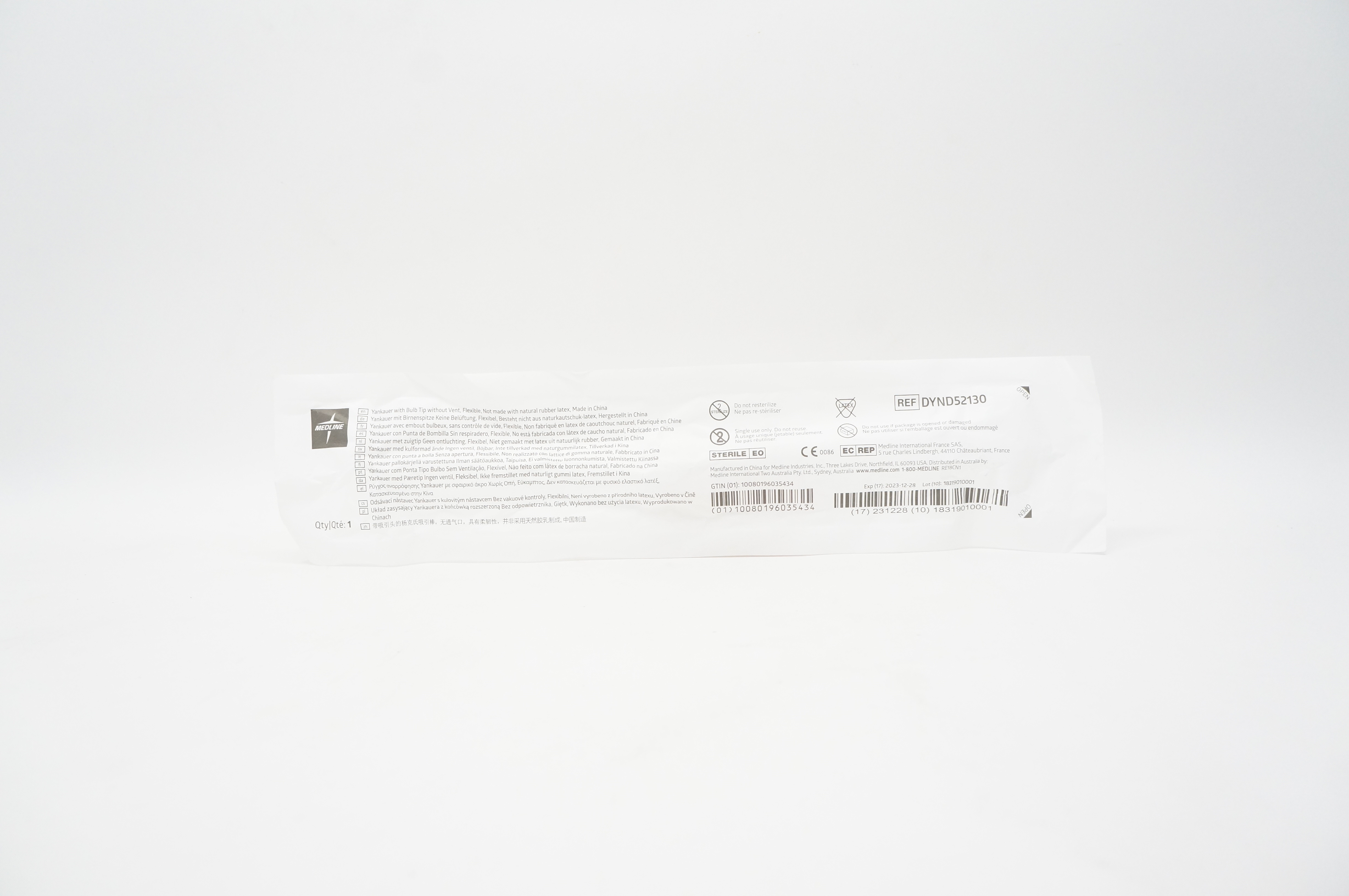 Medline DYND52130 Yankauer With Bulb Tip Without Vent Flexible (x)