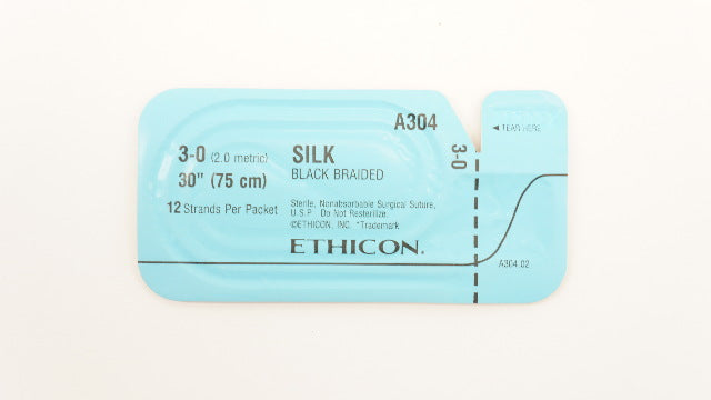 Ethicon A304 3-0 Silk Black Braided Surgical Stre, 30 inch