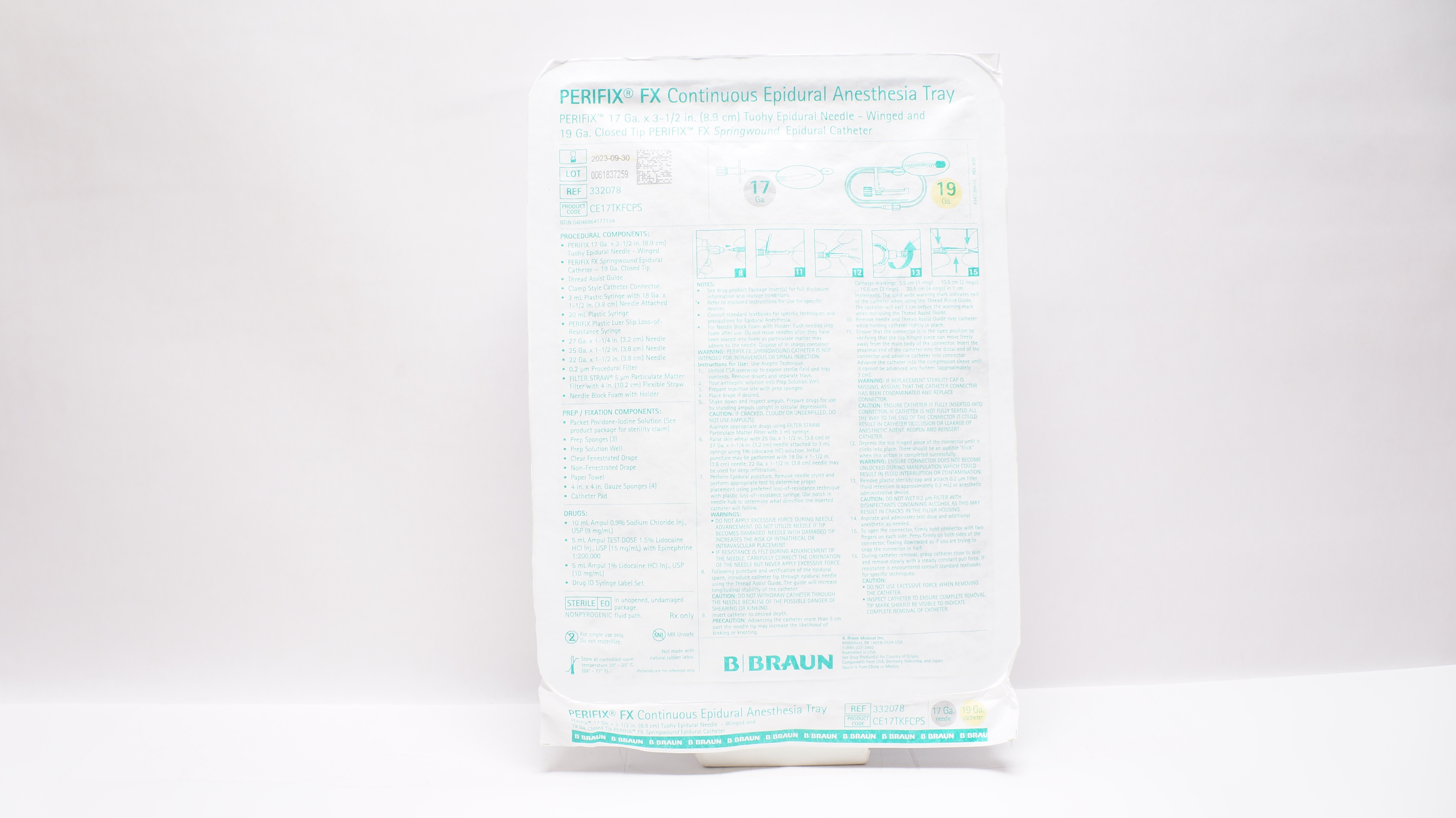 Braun 332078 Perifix FX Continuous Epidural Anesthesia Tray 17Ga z 3-1/2inch (x)