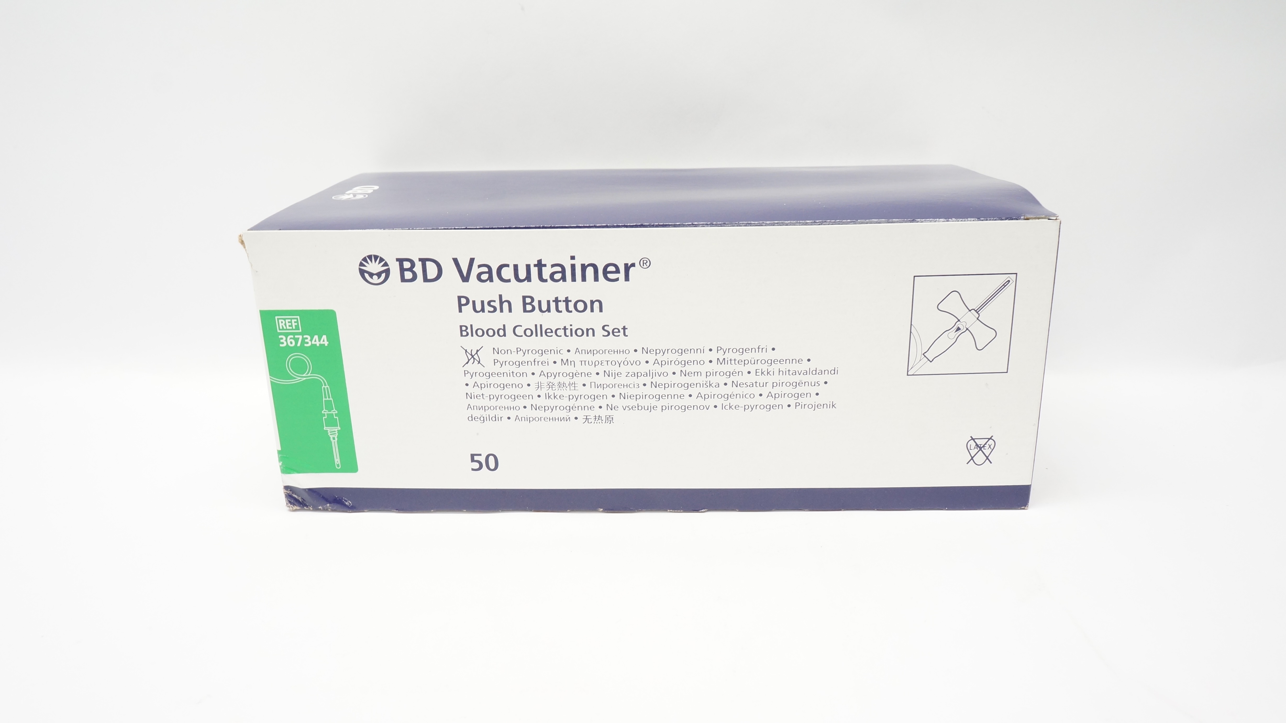 BD 367344 Vacutainer Push Button Blood Collection Set 21Gx3/4inx12in(x)-Box of50
