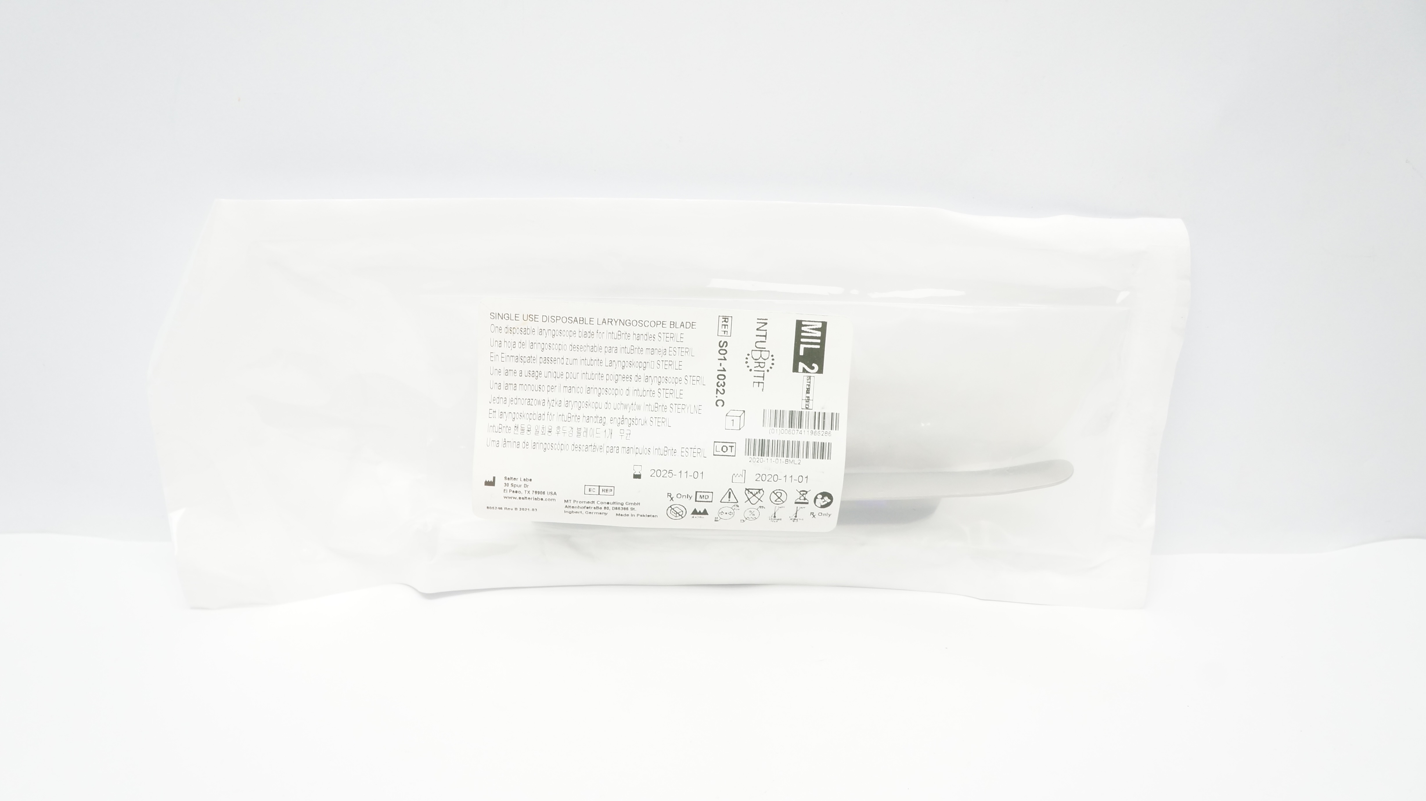 Salter Labs S01-1032.C INTUBRITE Single Use Disposable Laryngoscope Blade MIL 2
