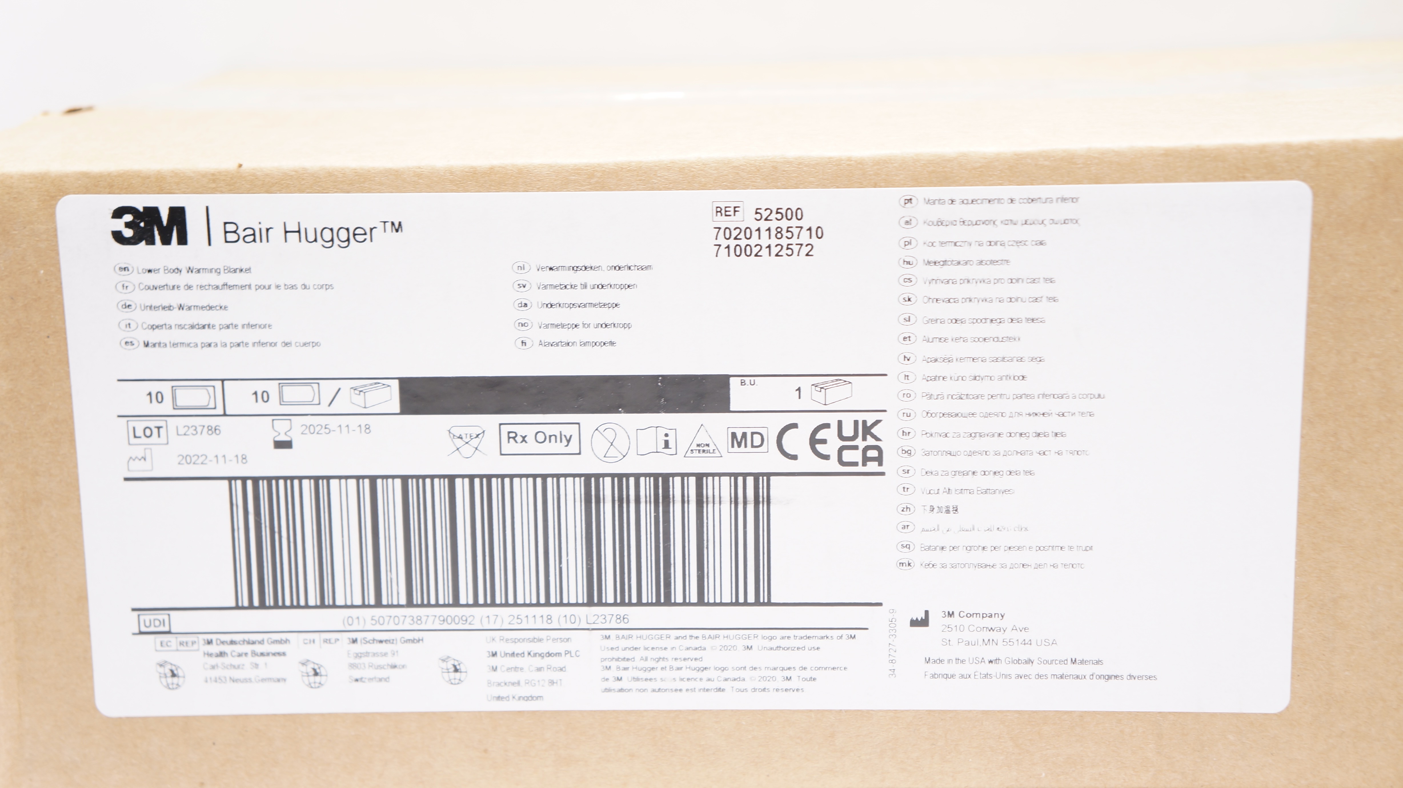 3M 52500 Bair Hugger Temperature Management Lower Body Warming Blanket-Box of 10