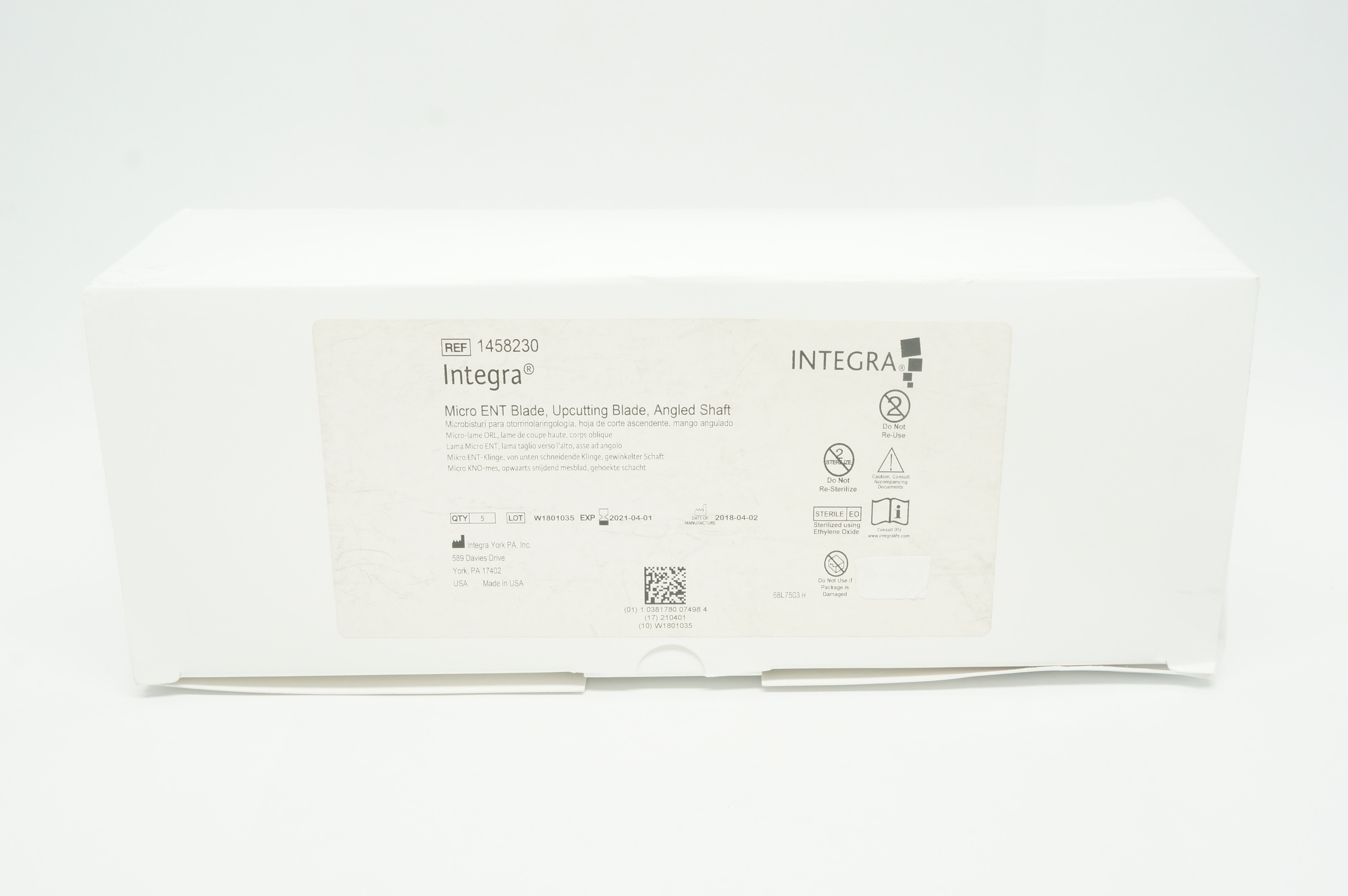 Integra 1458230 Micro ENT Blade, Upcutting Blade, Angled Shaft - Box of 5