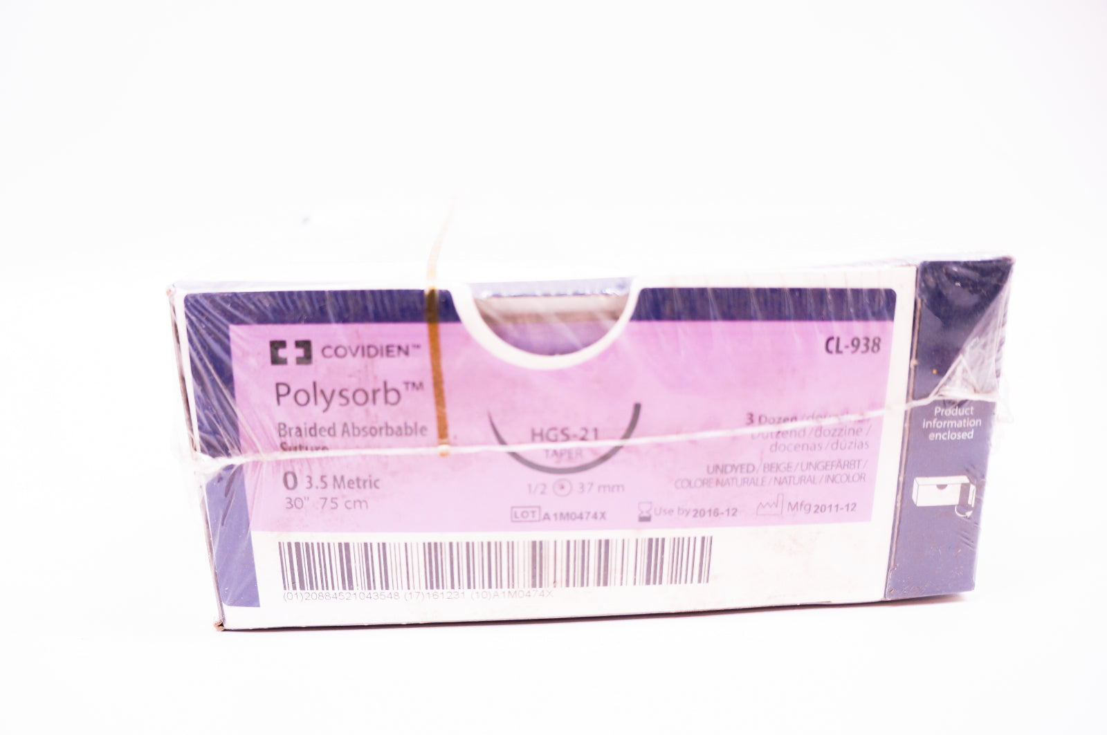 Covidien CL-938 0 Polysorb, HGS-21 Taper, 1/2 37mm, 30inch (x) - Box of 36