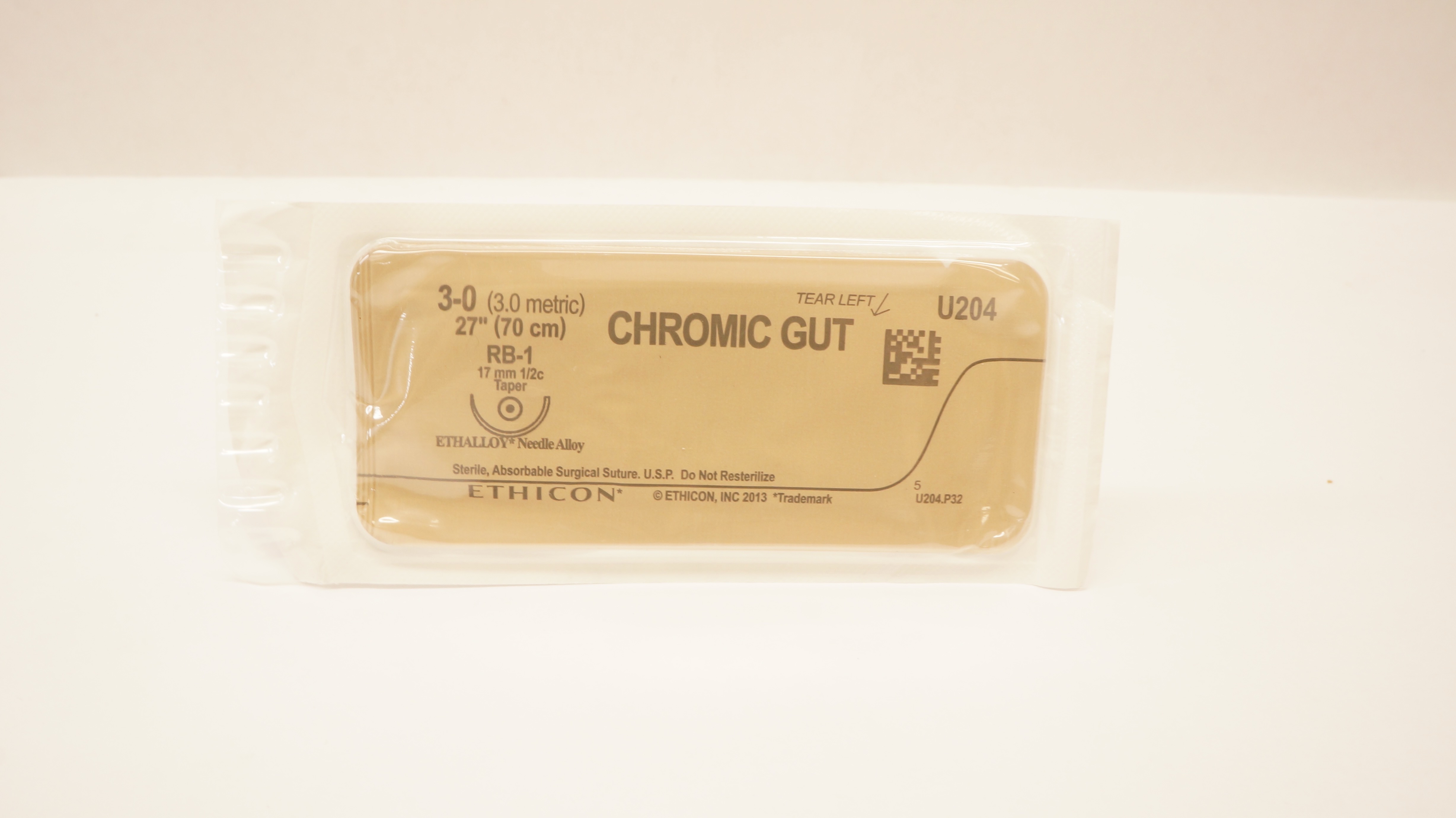 Ethicon U204 3-0 CHROMIC GUT, RB-1, 17mm 1/2c Taper, 27inch