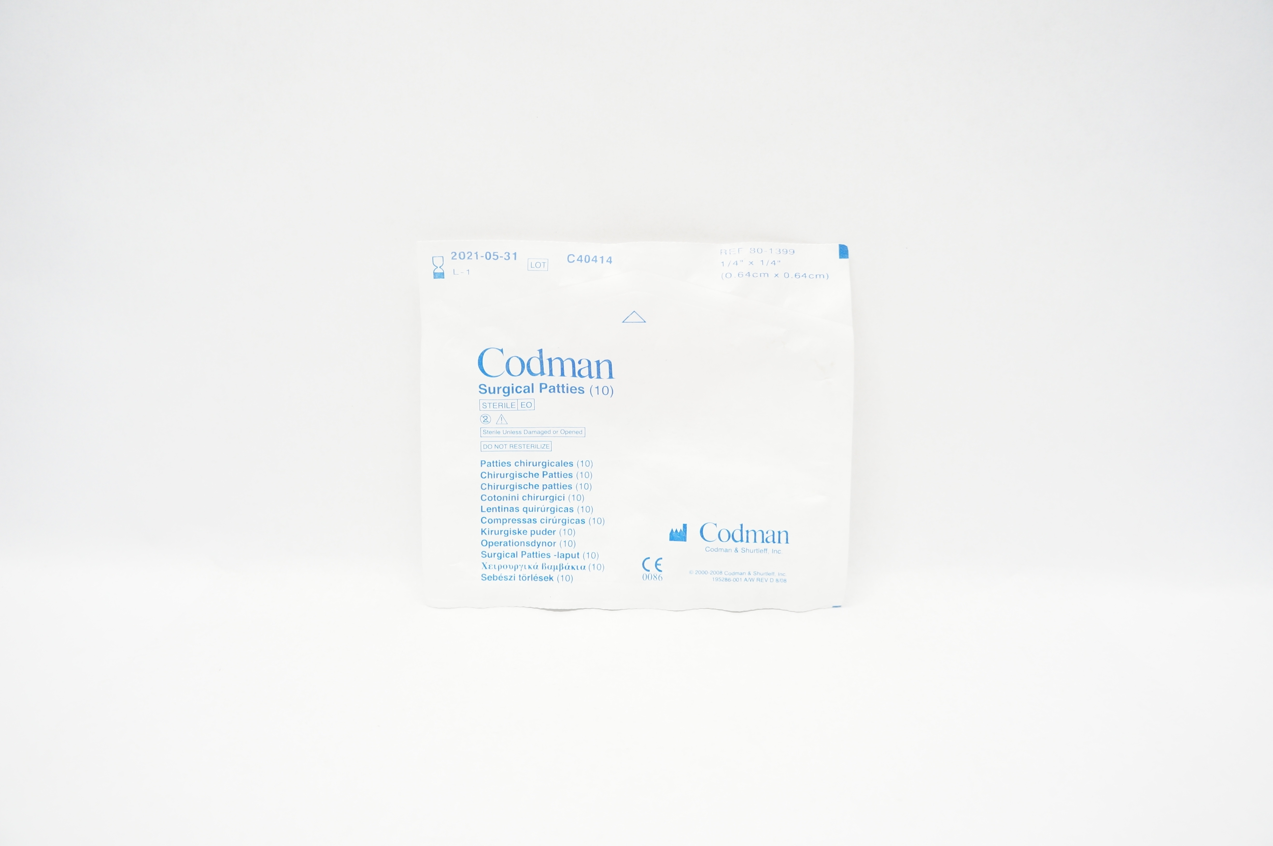 Codman 80-1399 Surgical Patties 1/4inch x 1/4inch (x) - Pack of 10
