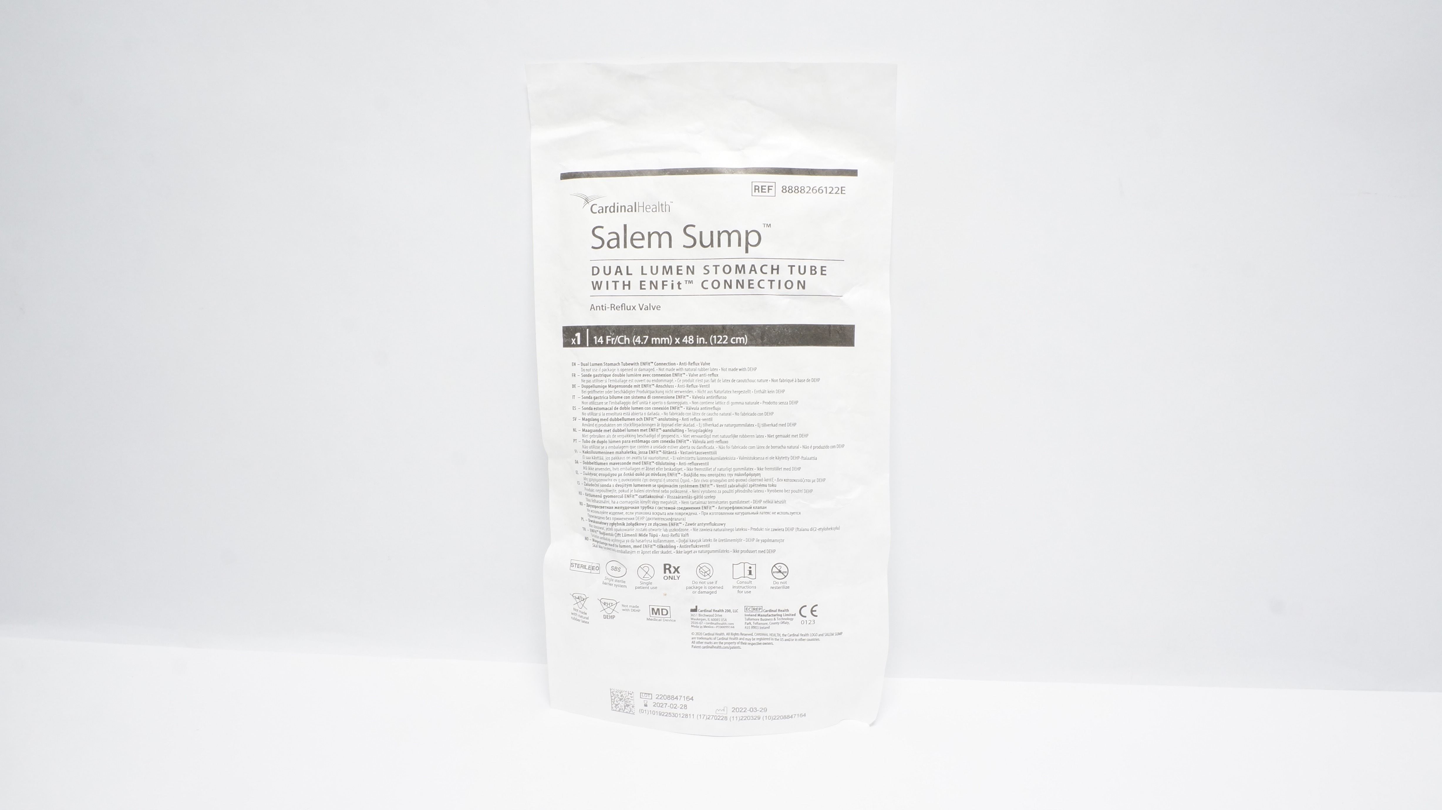 Cardinal Health 8888266122E Salem Sump Dual Lumen Stomach Tube w/ENFit Connection