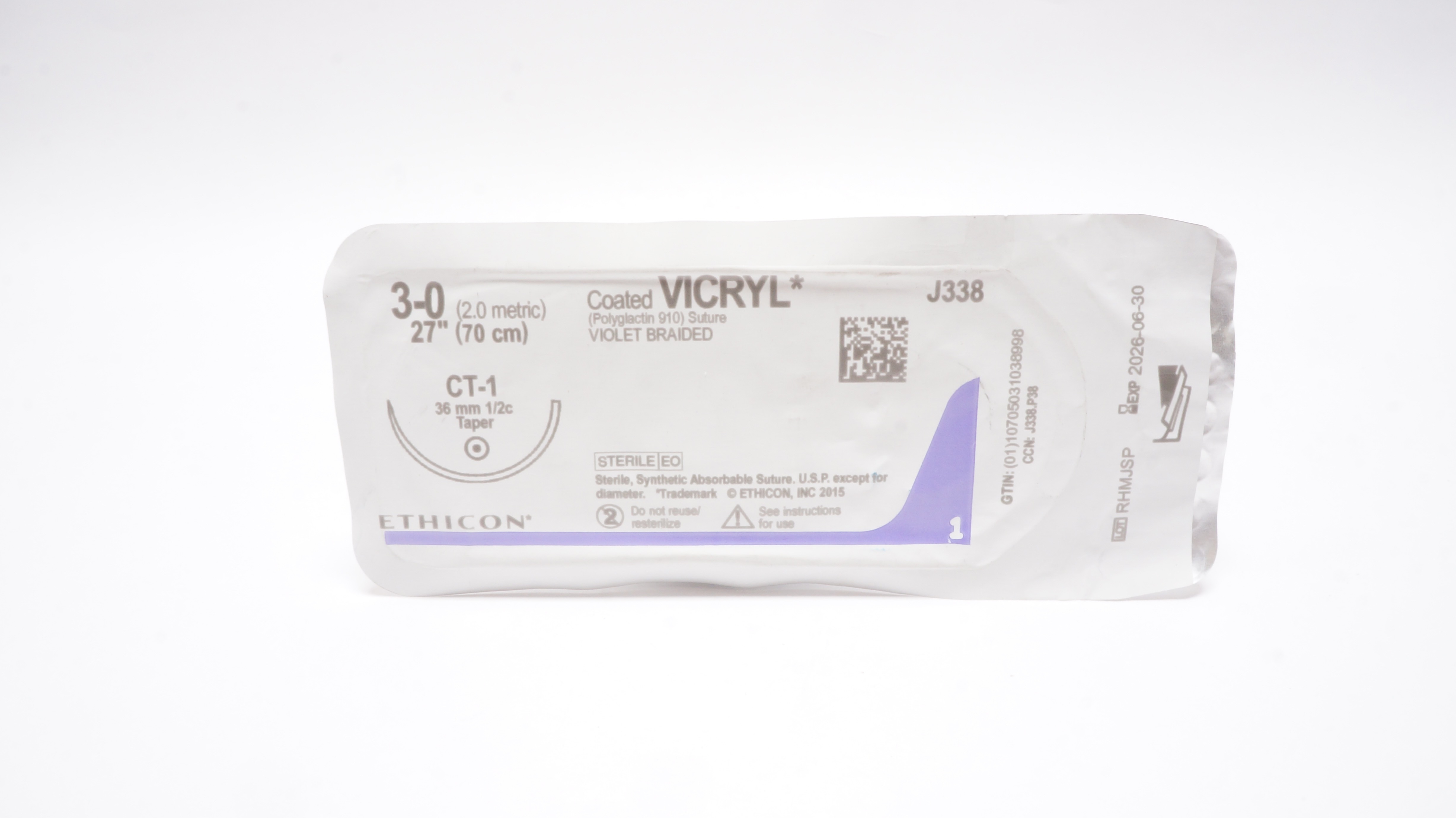 Ethicon J338 3-0 VICRYL CT-1 36mm 1/2c Taper, 27inch
