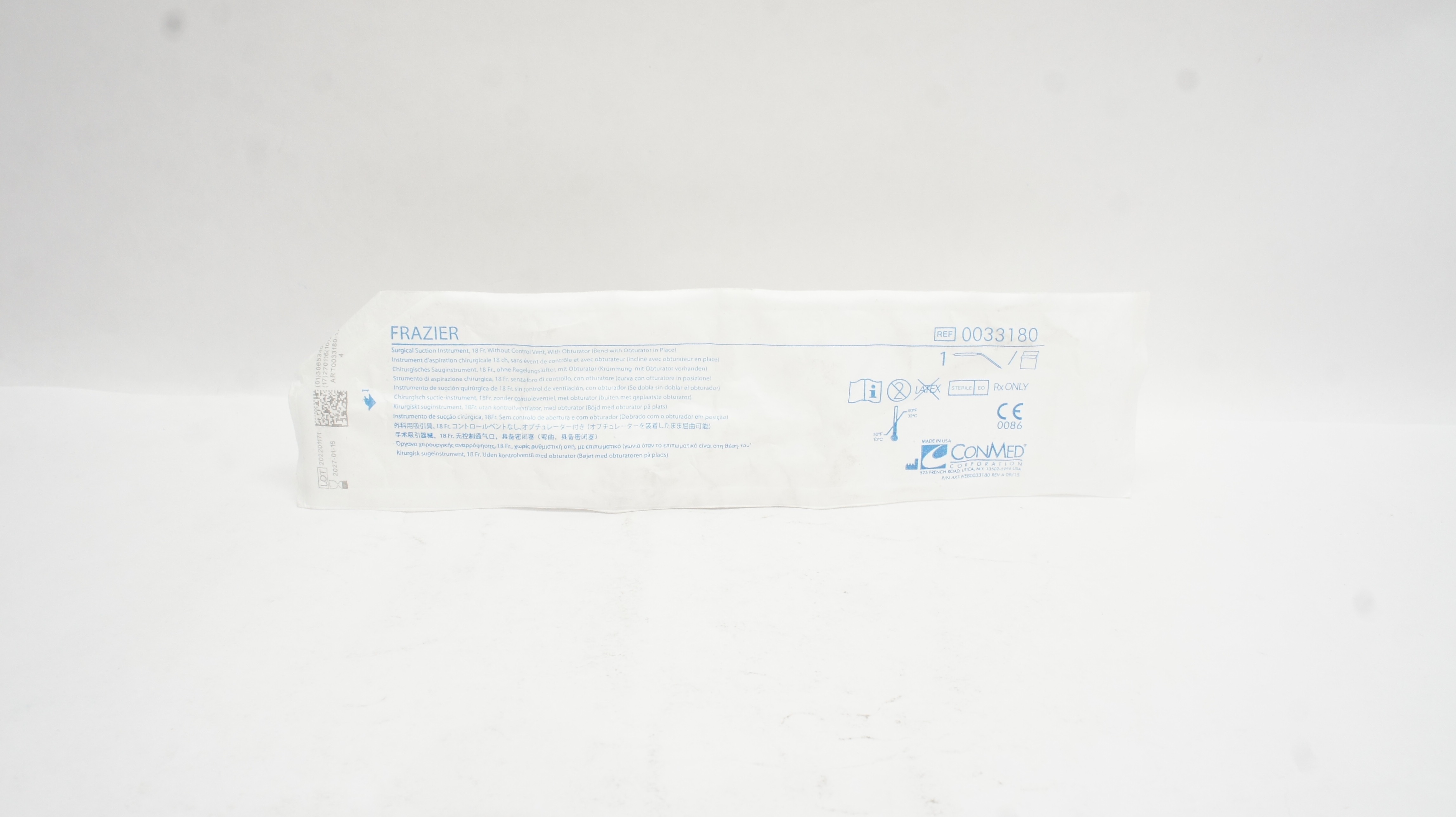 ConMed 0033180 Frazier Surgical Suction Instrument 18Fr.